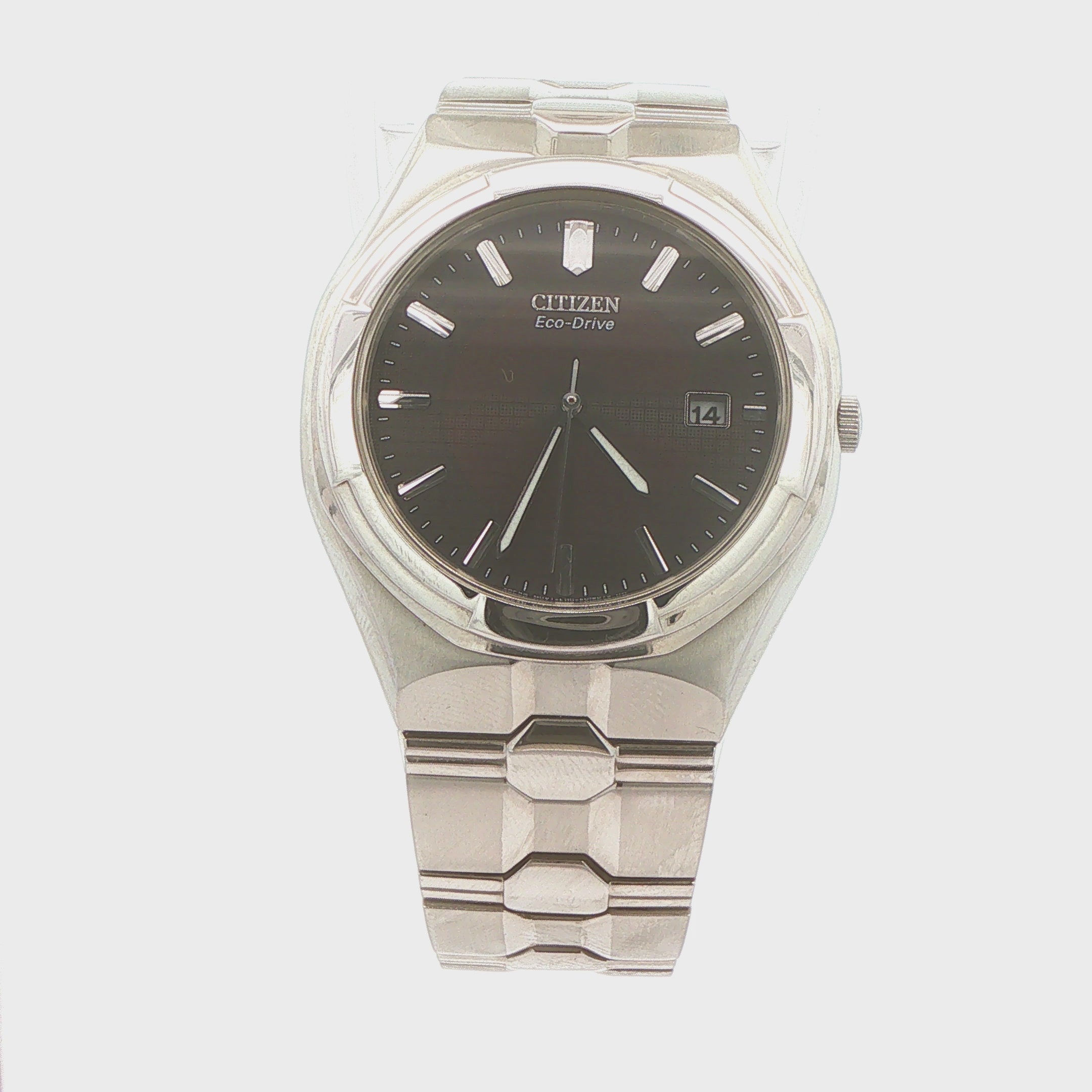 Circa 2000s Citizen Eco-Drive 44mm Black Dial Stainless Steel Men's Watch