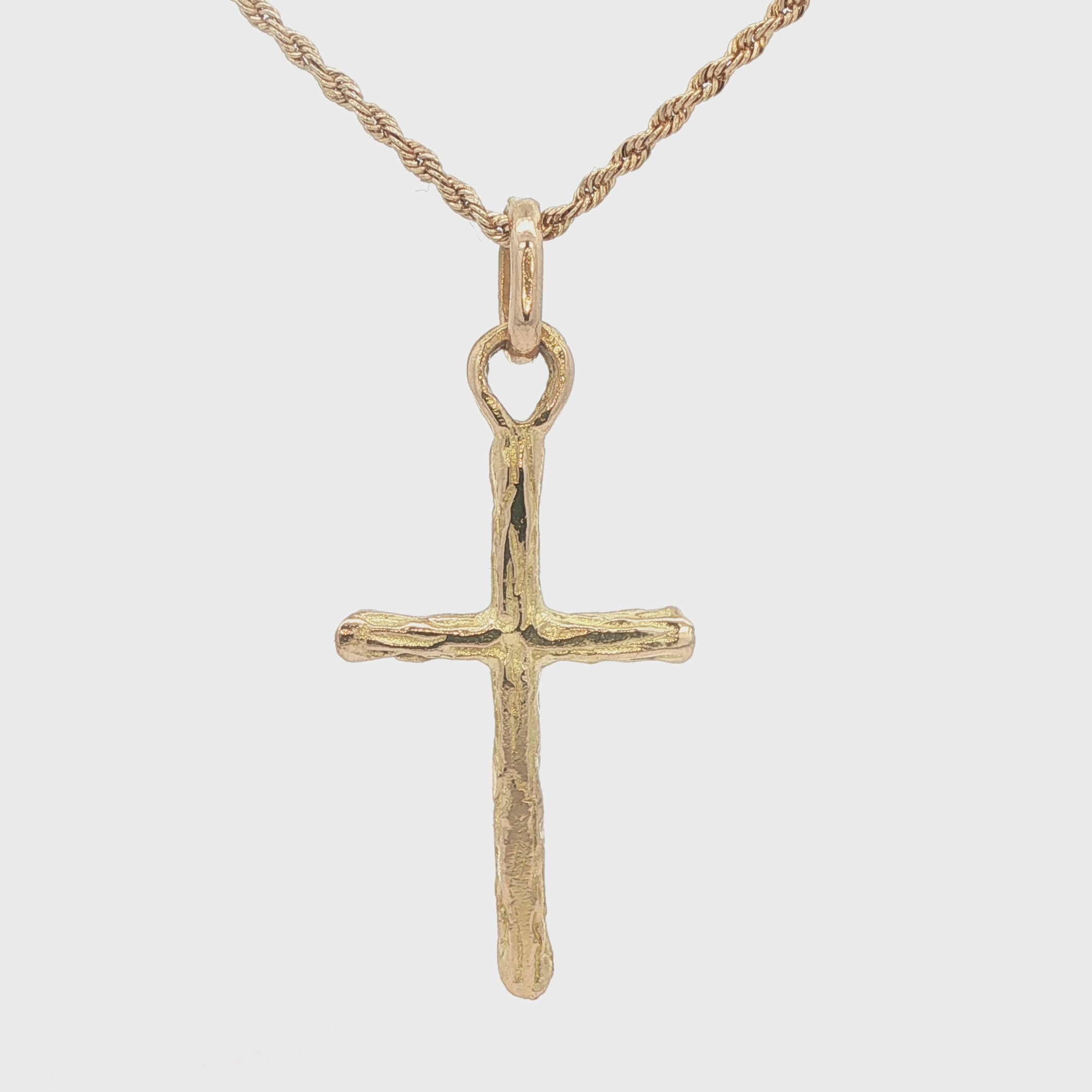 Estate 18K Yellow Gold Textured Cross Pendant – Modern 2000s Era