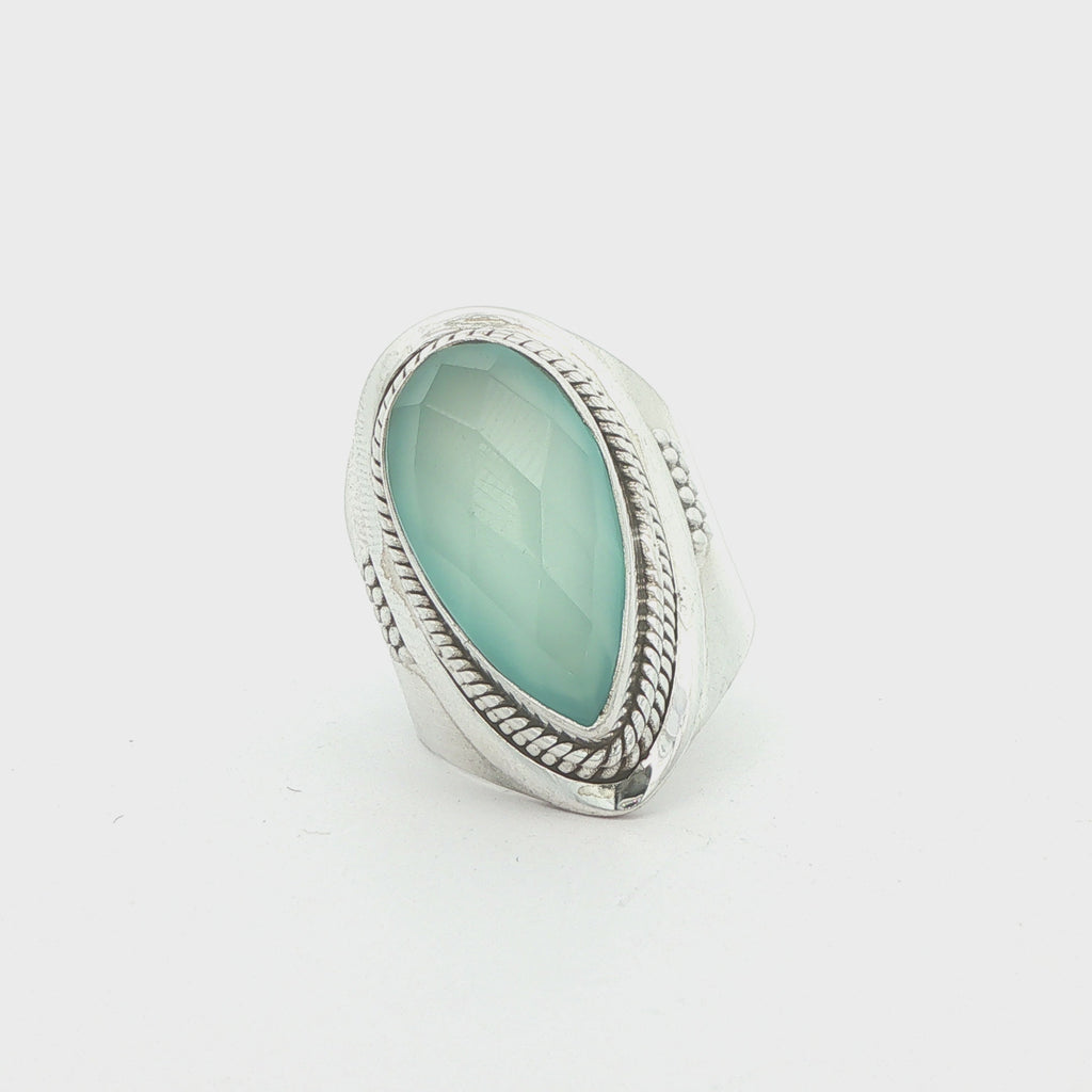 Estate Sterling Silver Pear-Shaped Aqua Chalcedony Ring – Size 7