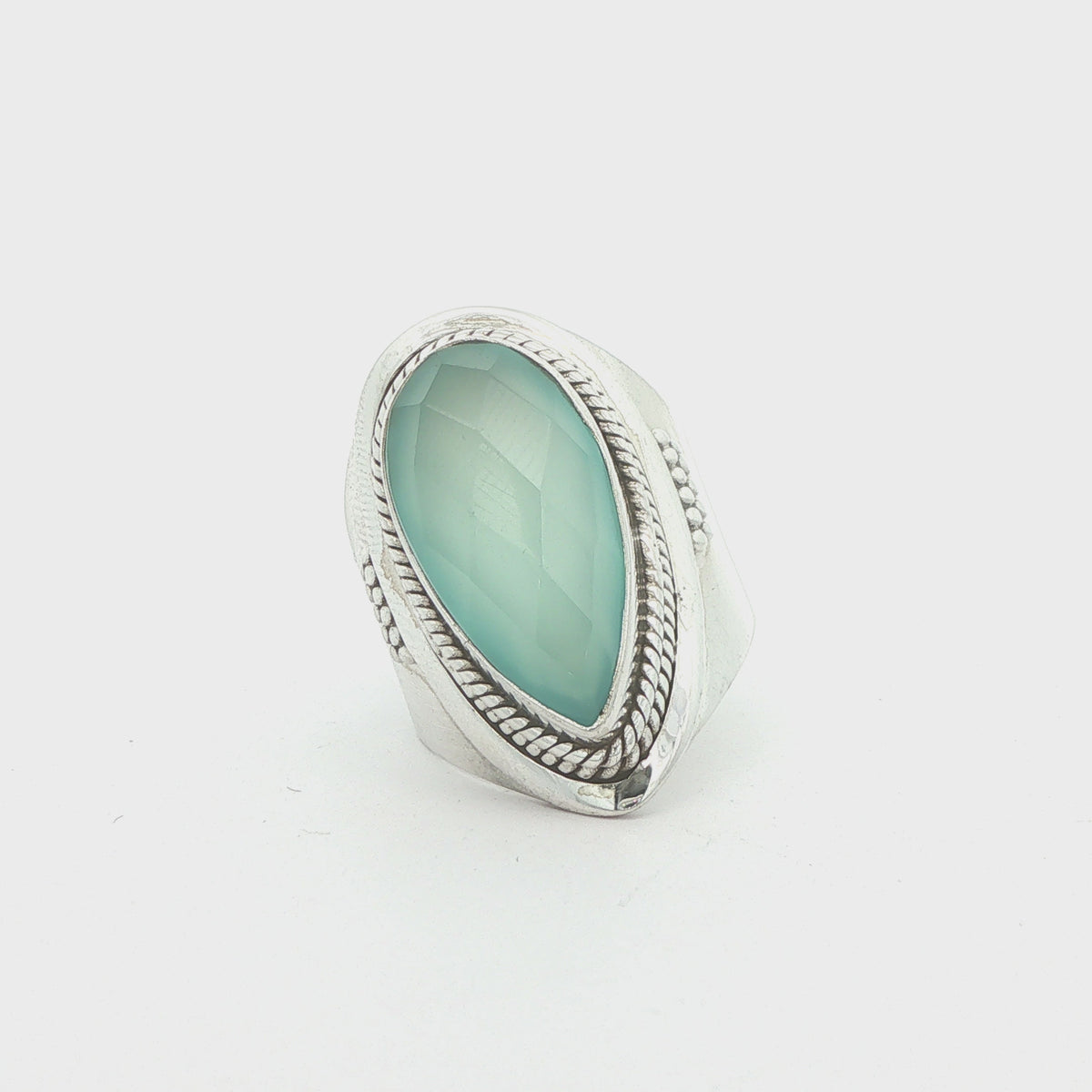 Estate Sterling Silver Pear-Shaped Aqua Chalcedony Ring – Size 7