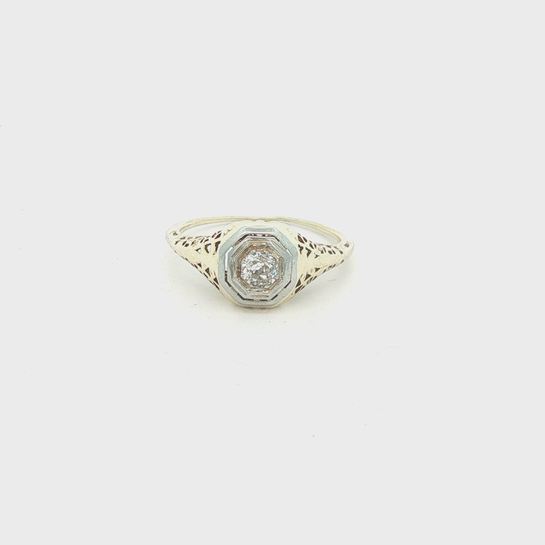Estate Vintage Circa 1925 14K White Gold Old Mine Cut Diamond Filigree Ring 1/5 CTW Size 5