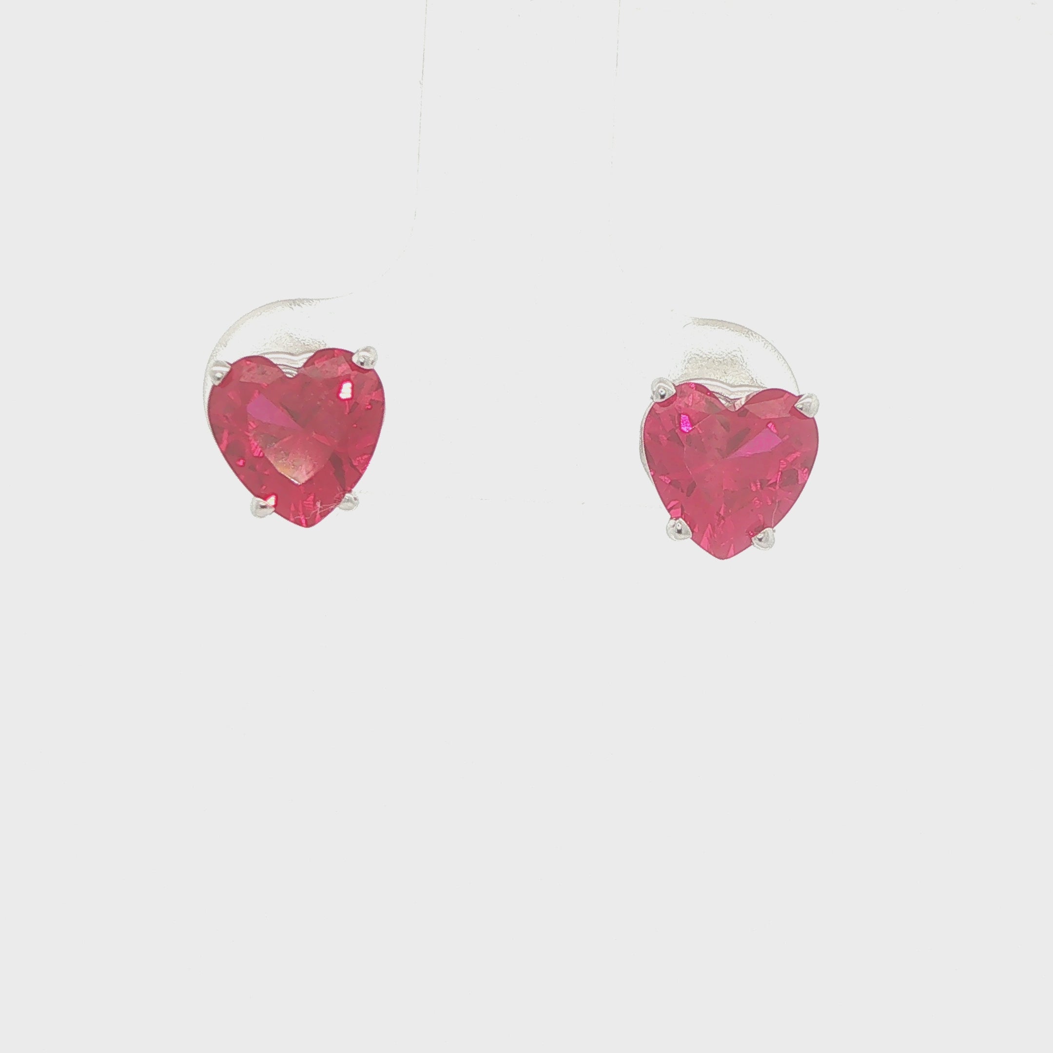 14K White Gold 7mm Heart Lab Created Ruby Stud Earrings