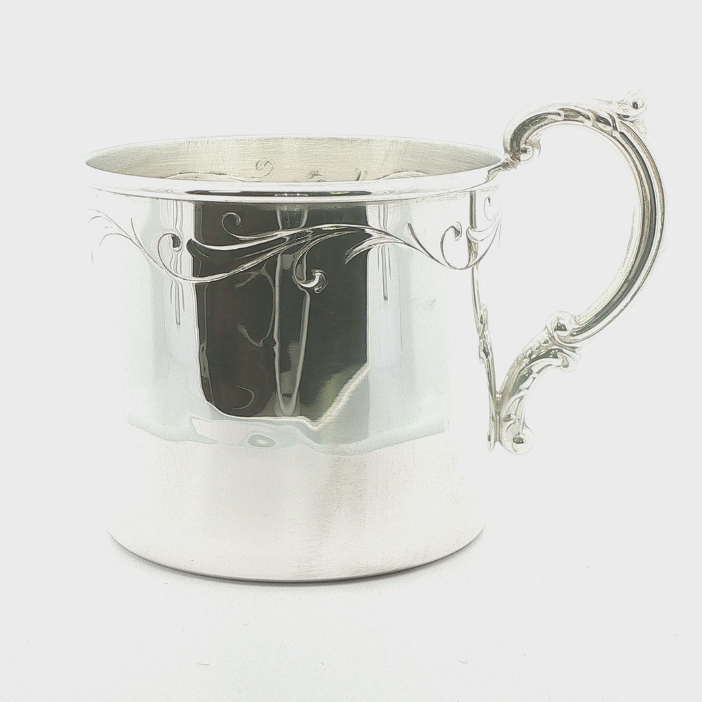 Vintage Estate Empire Sterling Silver Engraved Baby Cup