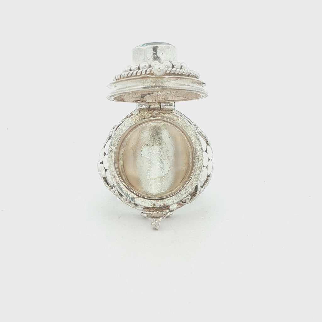 Vintage Estate Silver Aquamarine Poison-Style Locket Ring – SZ 7
