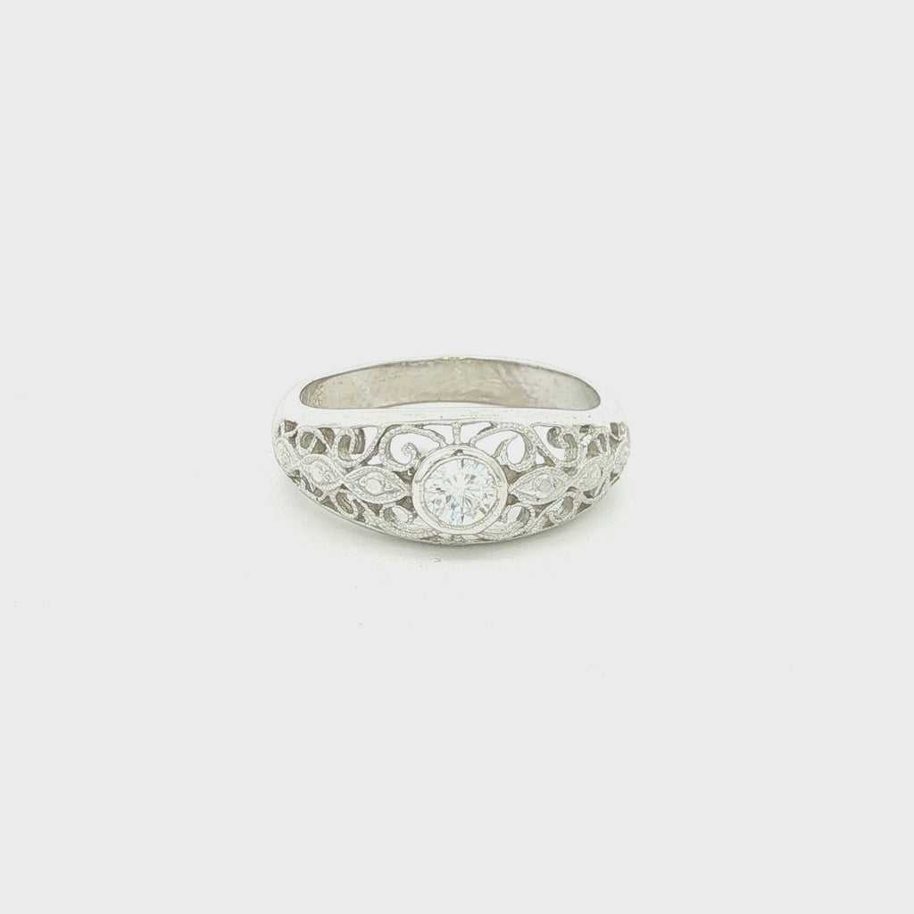 Estate Vintage 1930s 14K White Gold Filigree Bezel Set Diamond Ring 1/5 CTW Size 6.25