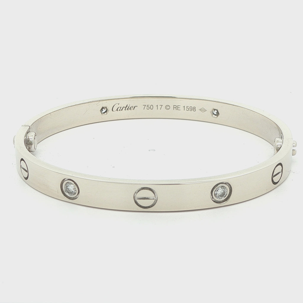 Estate Cartier 18K White Gold Diamond Love Bracelet Size 17
