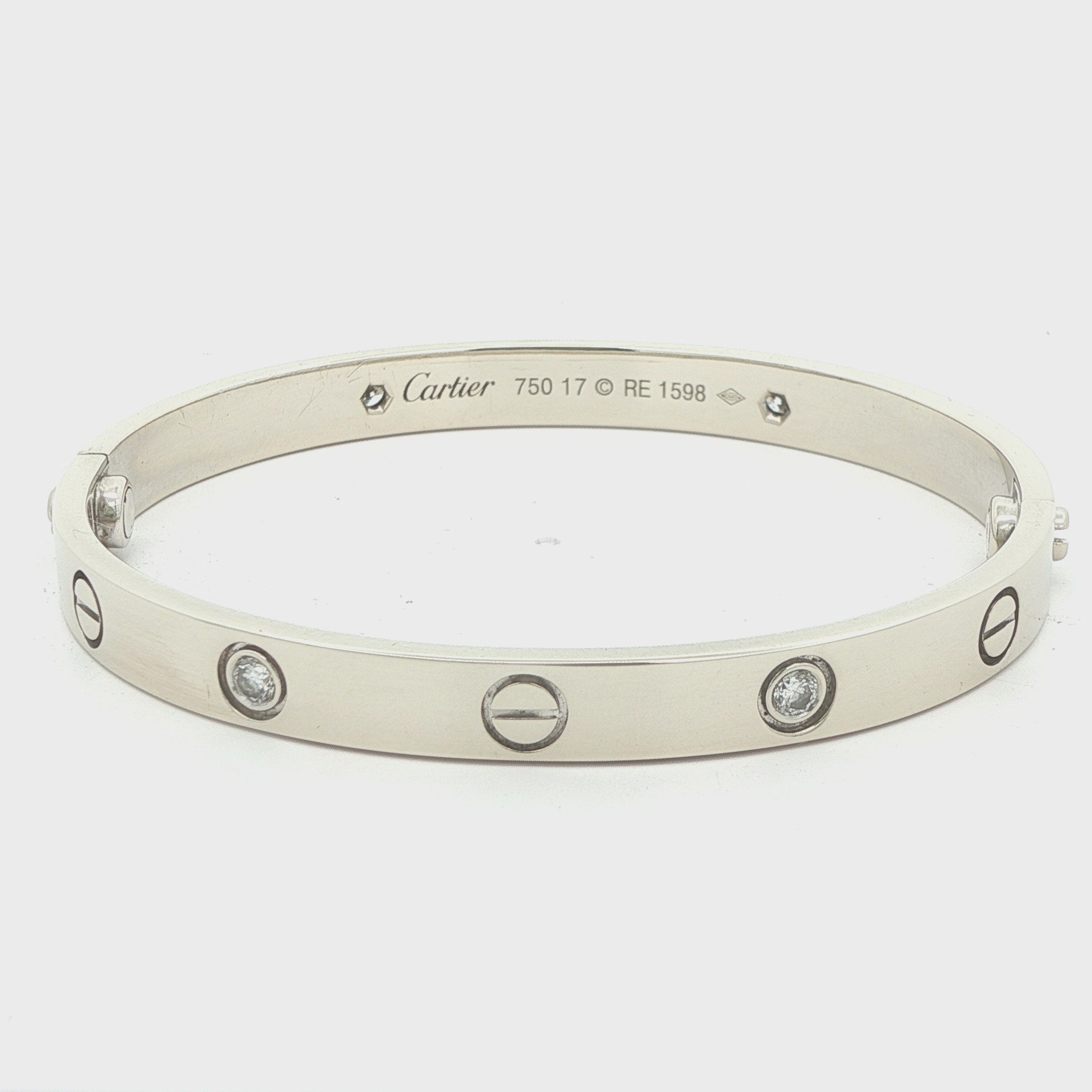 Estate Cartier 18K White Gold Diamond Love Bracelet Size 17