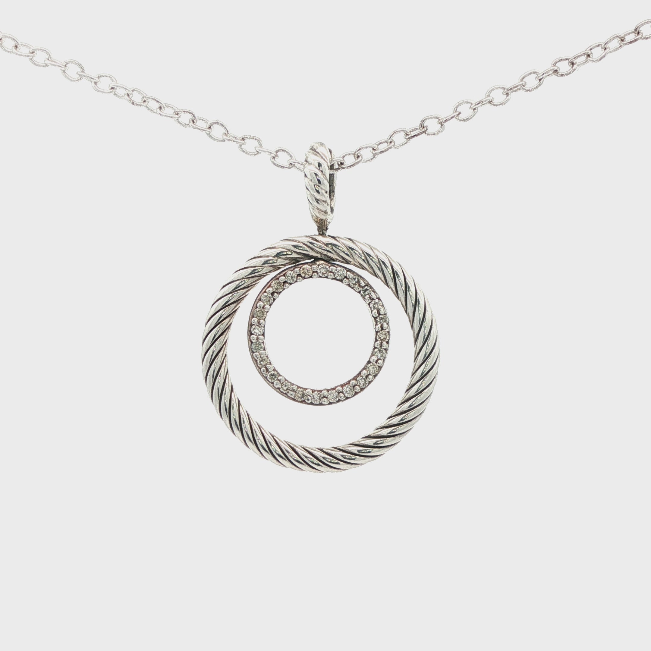 Estate David Yurman Sterling Silver Cable Circle Pendant with Diamonds