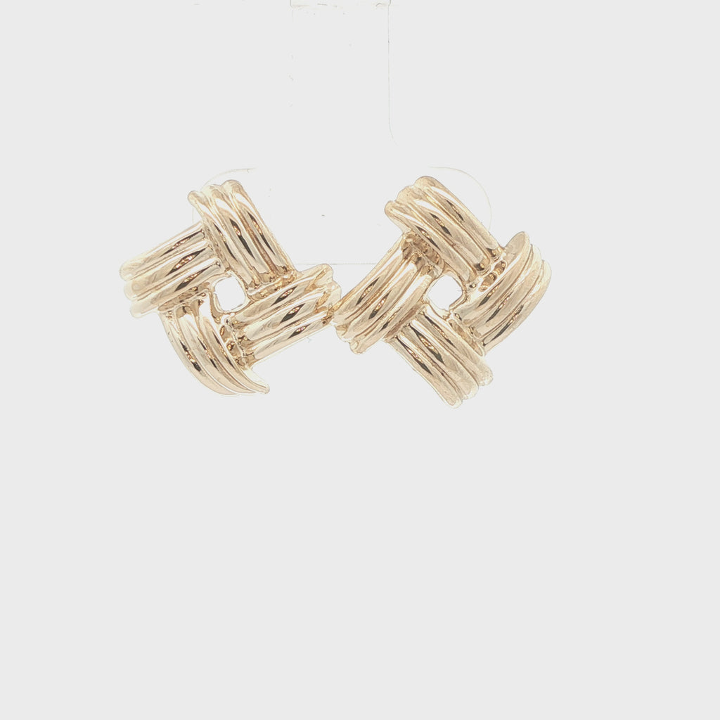 Estate Vintage 14K Yellow Gold Ribbed Openwork Knot Earrings Circa 1980s–1990s
