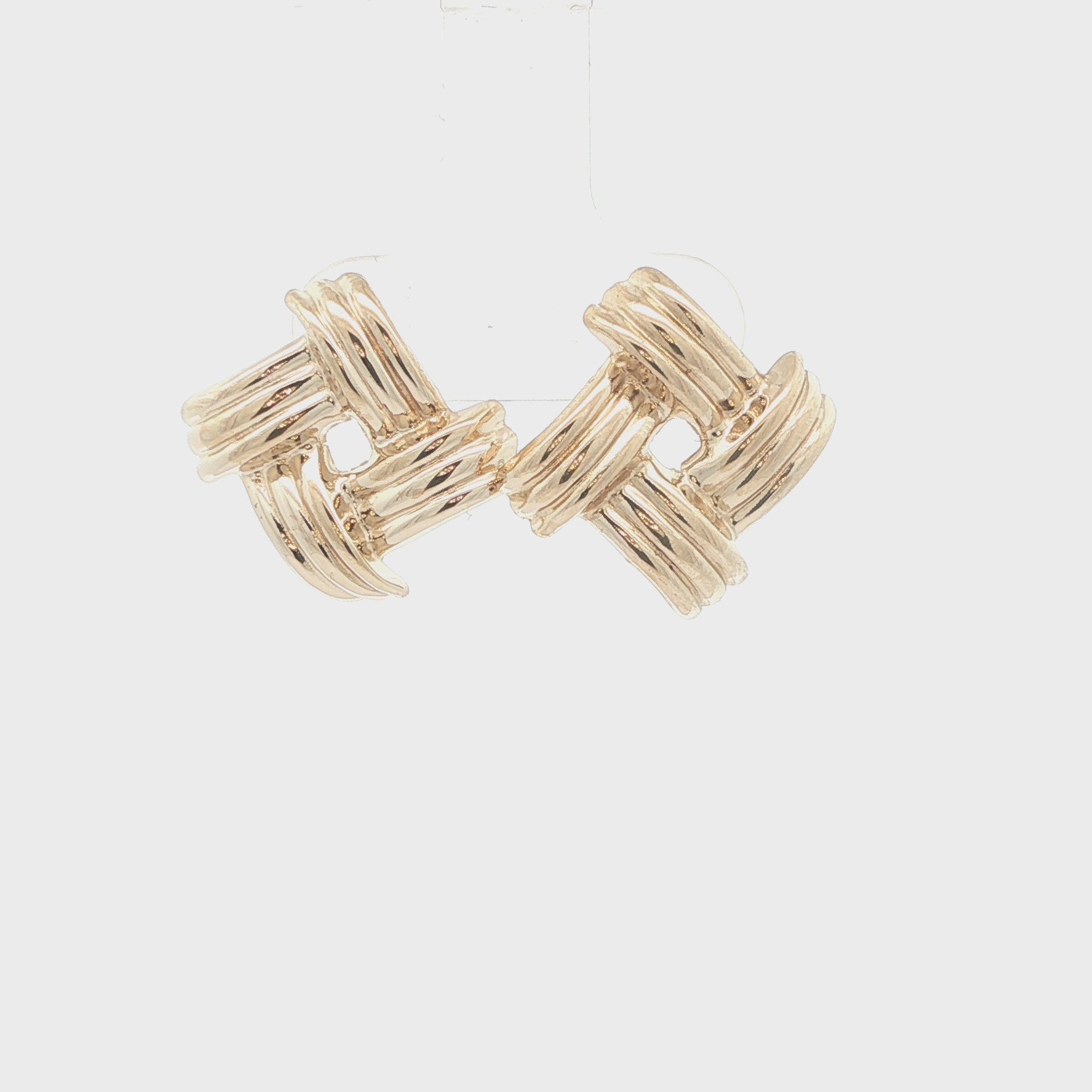 Estate Vintage 14K Yellow Gold Ribbed Openwork Knot Earrings Circa 1980s–1990s