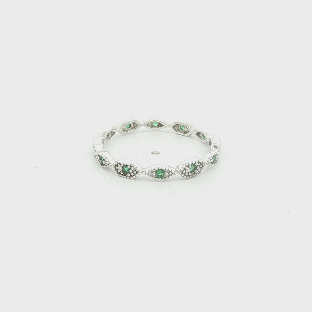 Estate Sterling Silver Emerald-Colored Eternity Ring – SZ 8.50