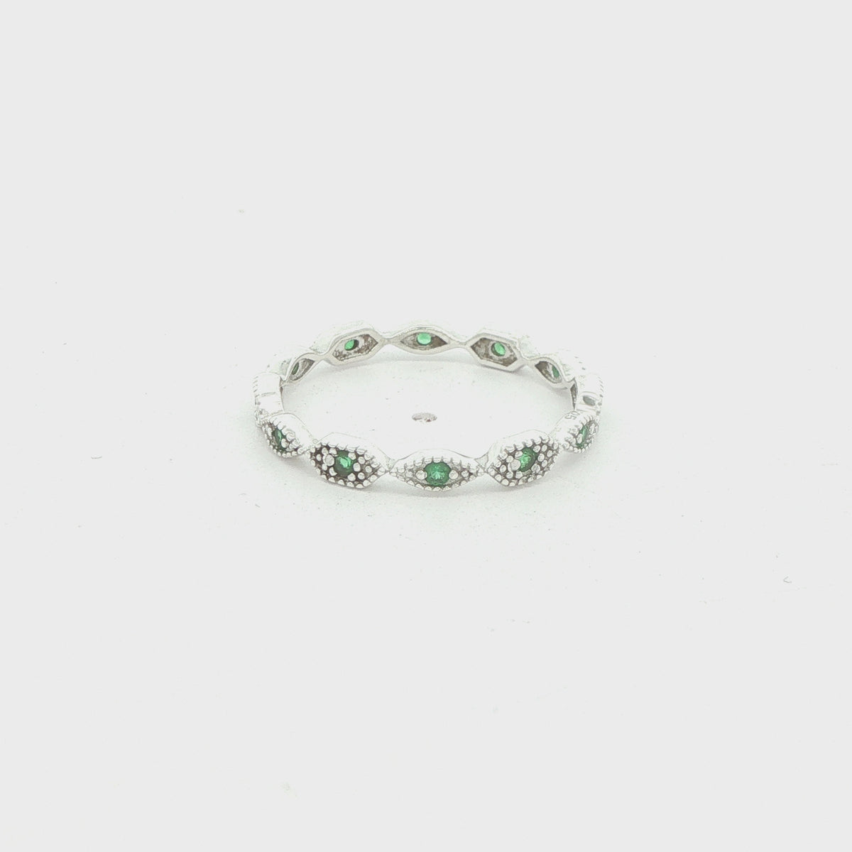 Estate Sterling Silver Emerald-Colored Eternity Ring – SZ 8.50
