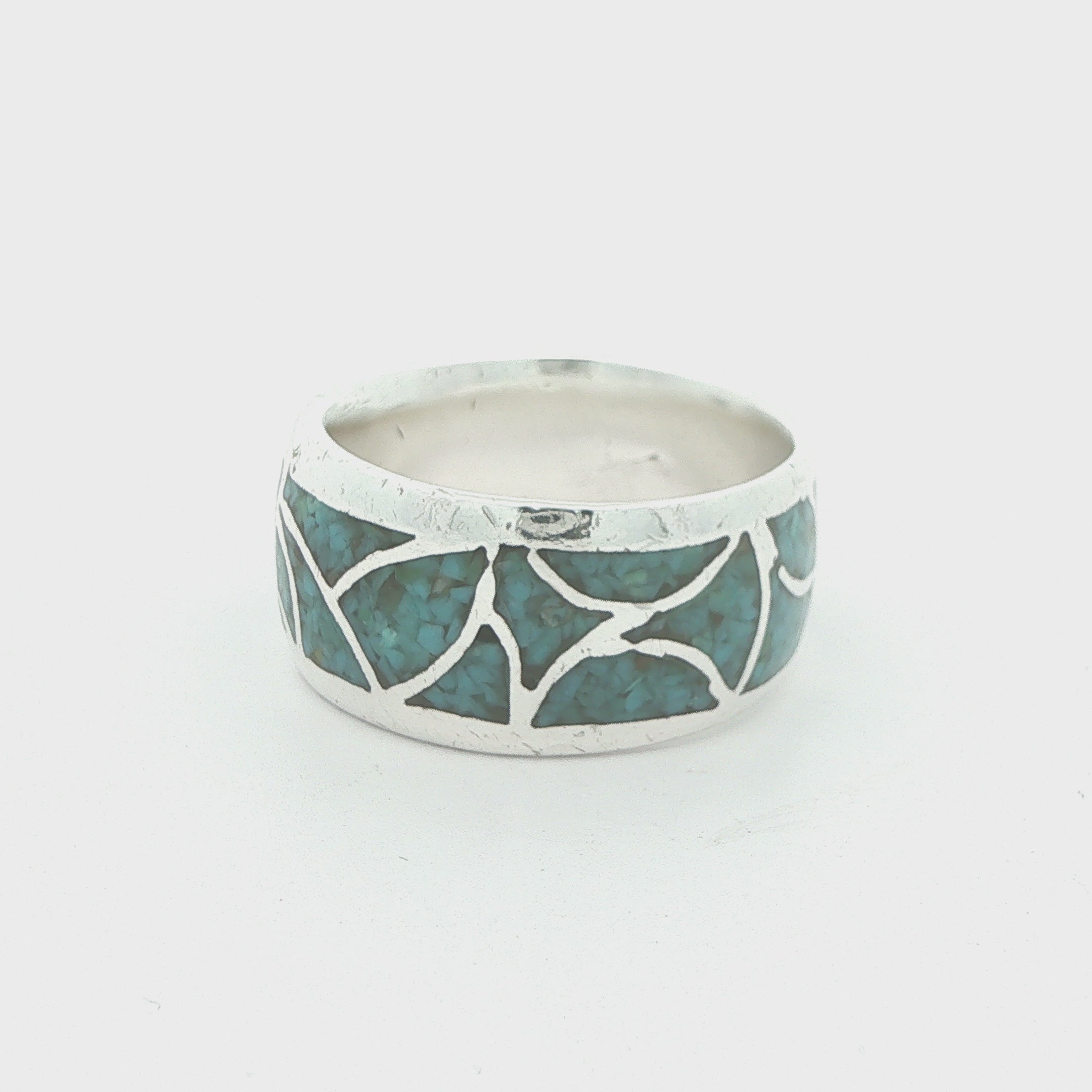 Estate Silver Natural Turquoise Inlay Ring Size 10 – 11mm Wide