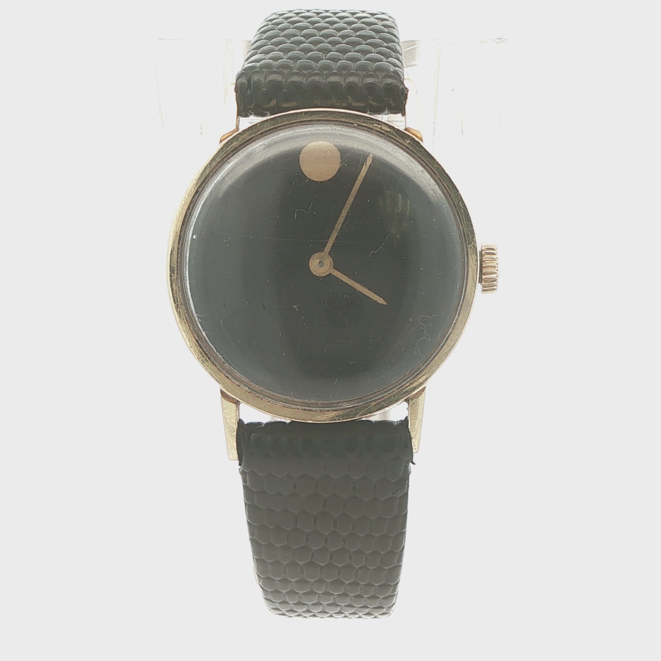 Estate 1960s Omega Swiss 14K Gold Mystery Dial Watch – Black Dial Manual Wind Vintage