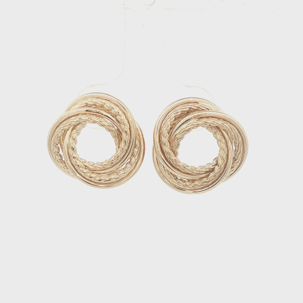 Estate Vintage 14K Yellow Gold Double Circle Rope Knot Earrings Circa 1980s–1990s