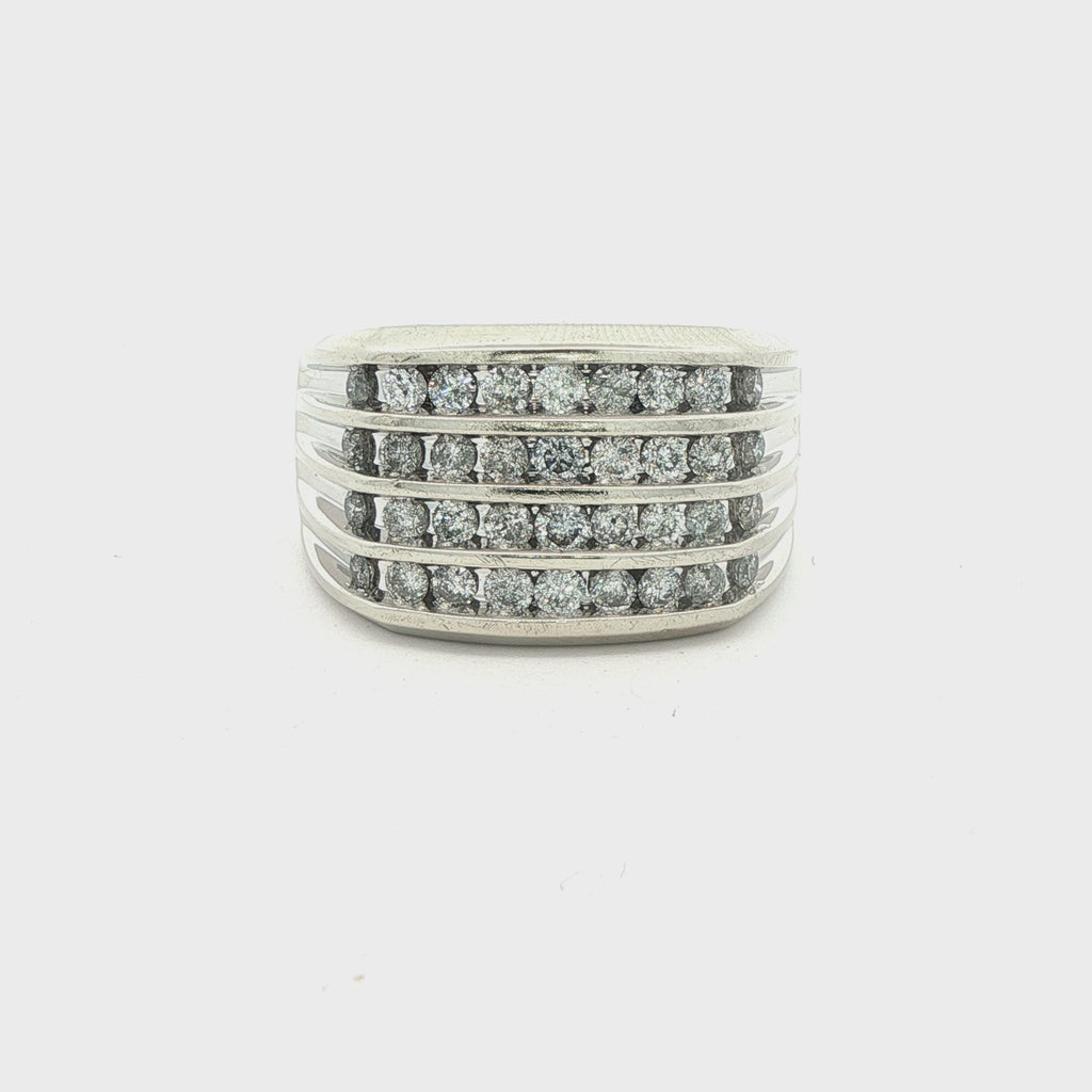 10k 1 CTW White Gold Multirow Ring with Round Cut Diamonds