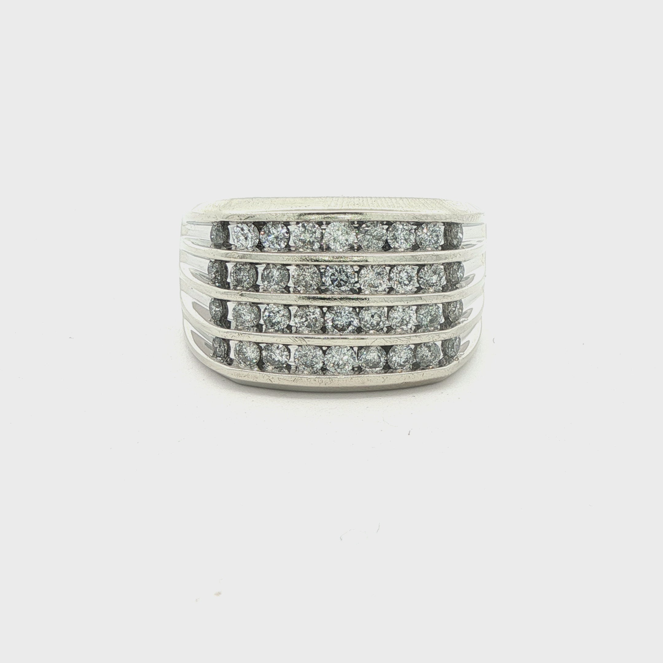 10k 1 CTW White Gold Multirow Ring with Round Cut Diamonds