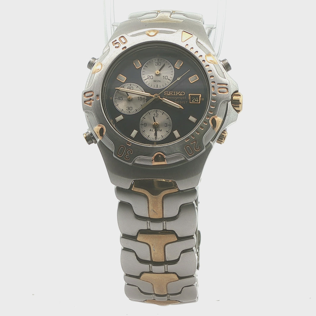 Seiko Chronograph Alarm Estate Watch 7T32-6M49 Two Tone Stainless Steel – Vintage Japan