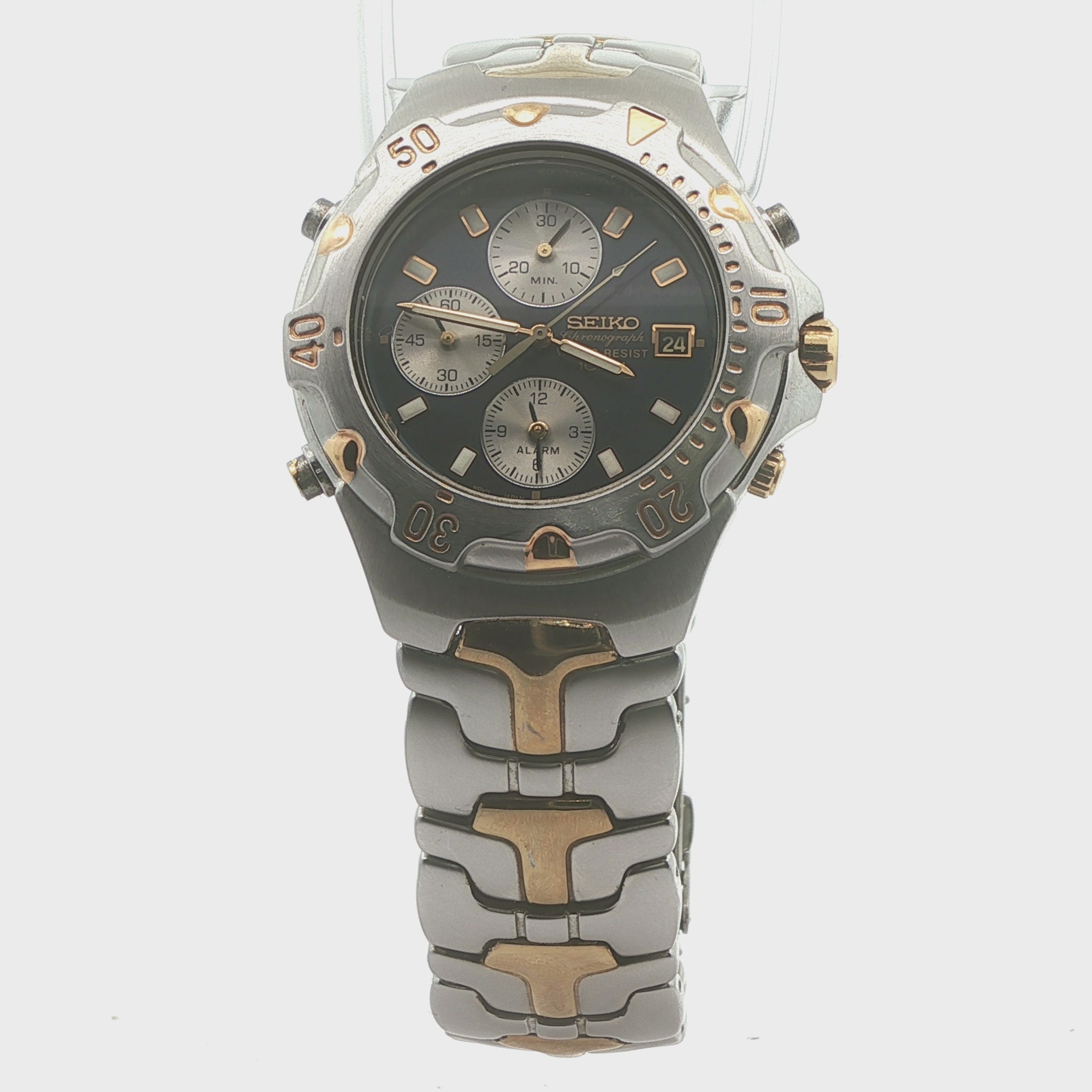 Seiko Chronograph Alarm Estate Watch 7T32-6M49 Two Tone Stainless Steel – Vintage Japan