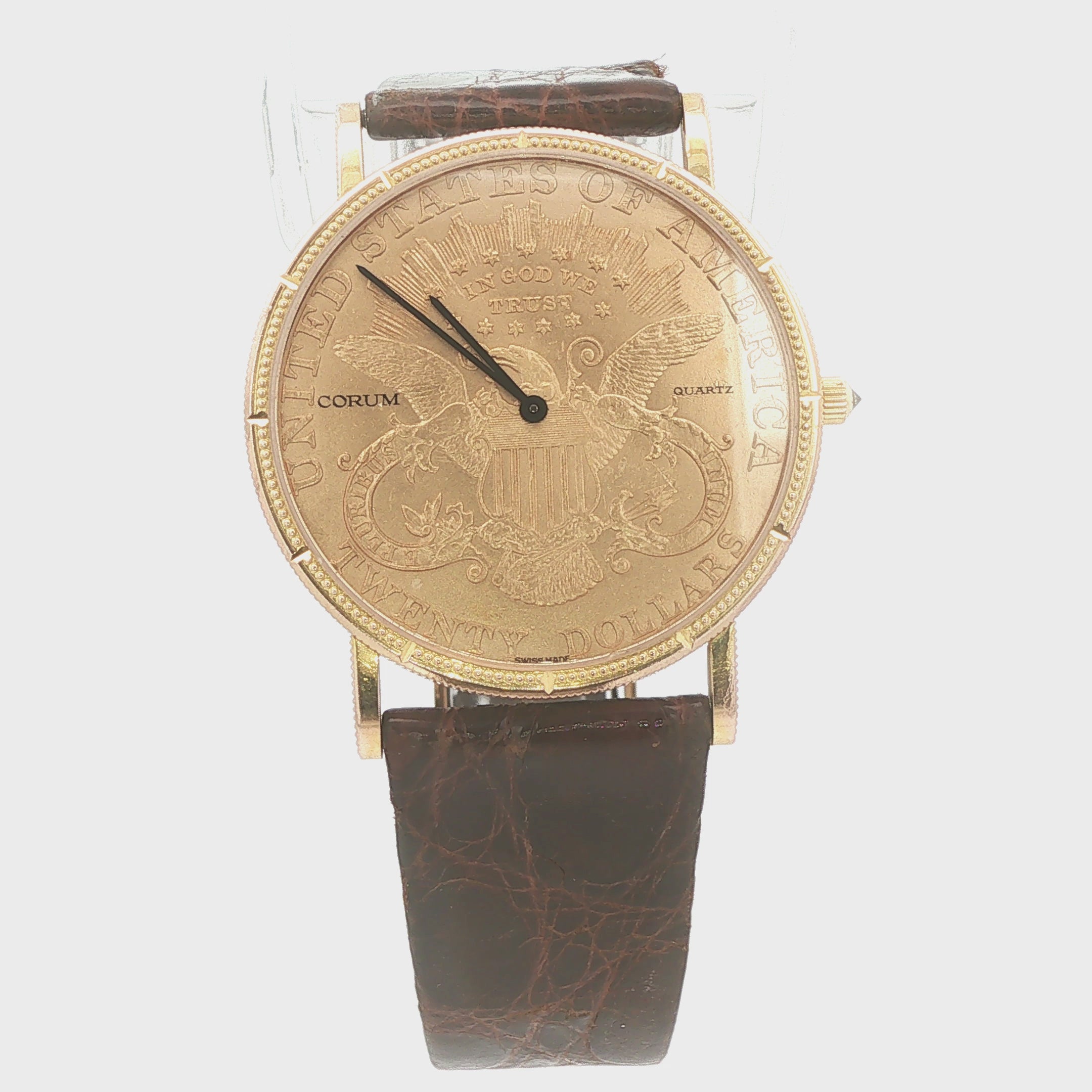 Estate Vintage Corum $20 Liberty Coin Quartz Watch with Diamond Crown Circa 1980s–1990s