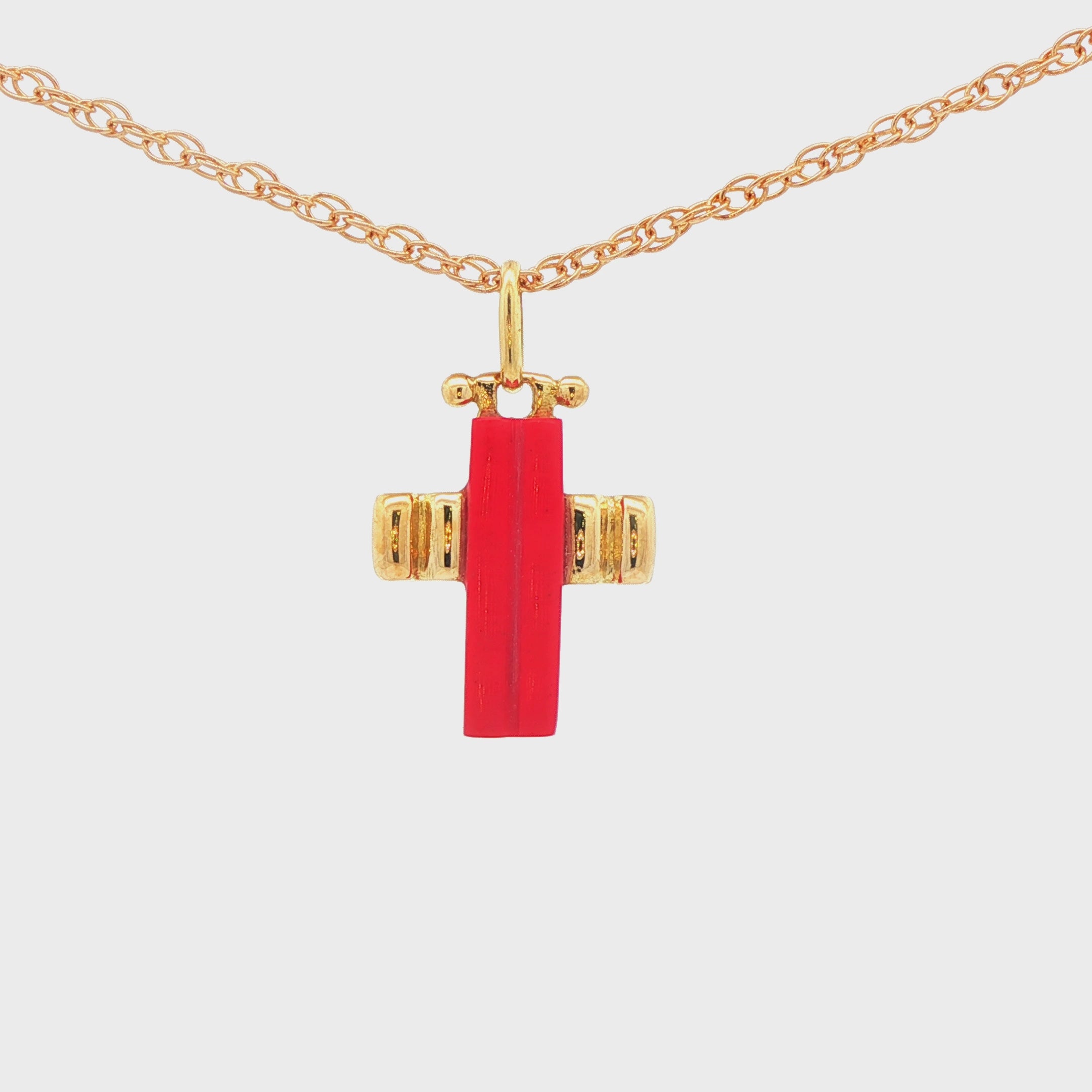 18k Estate Gold Coral Cross Pendant