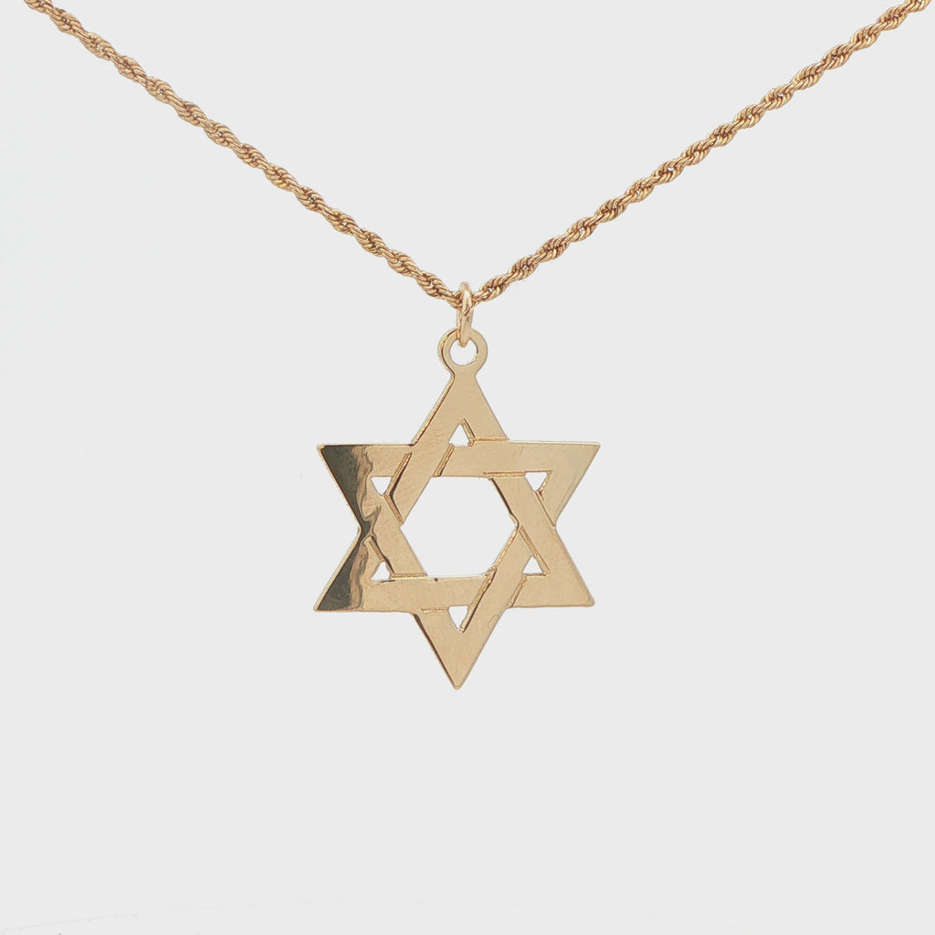 New 14K Yellow Gold Star of David Pendant