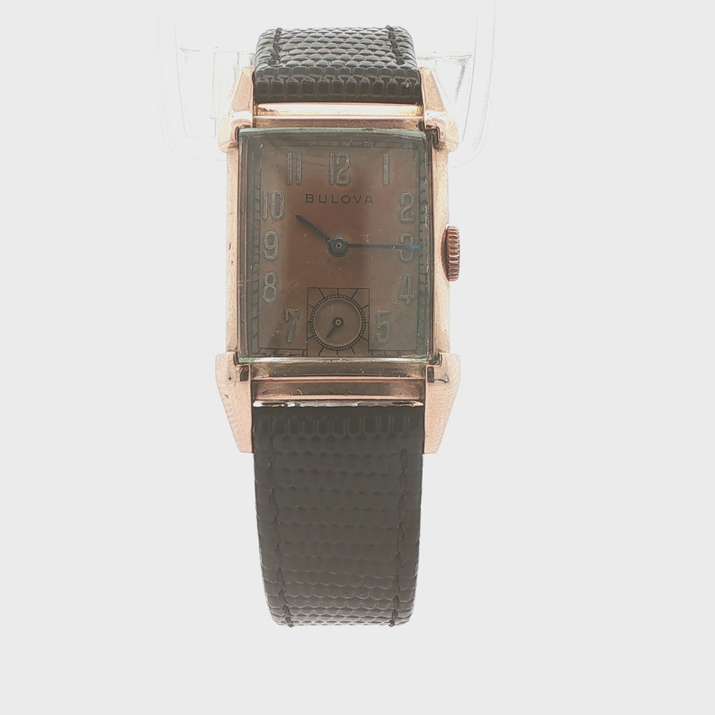 1946 Vintage Estate Bulova 14K Rose Gold-Filled Rectangular Watch – 21mm