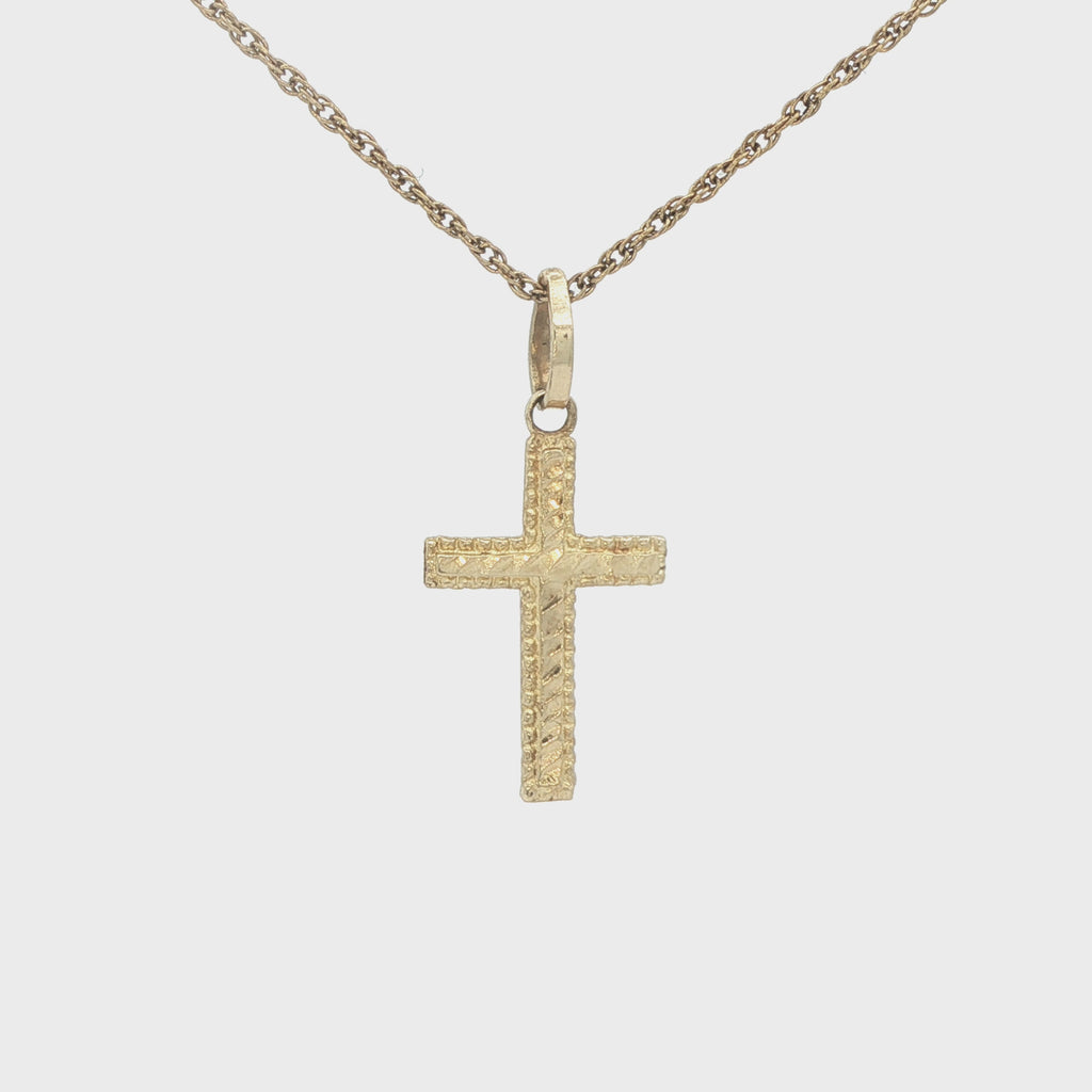 Estate 14K Yellow Gold Textured Nugget Cross Pendant – Circa 1980s – 22.2mm