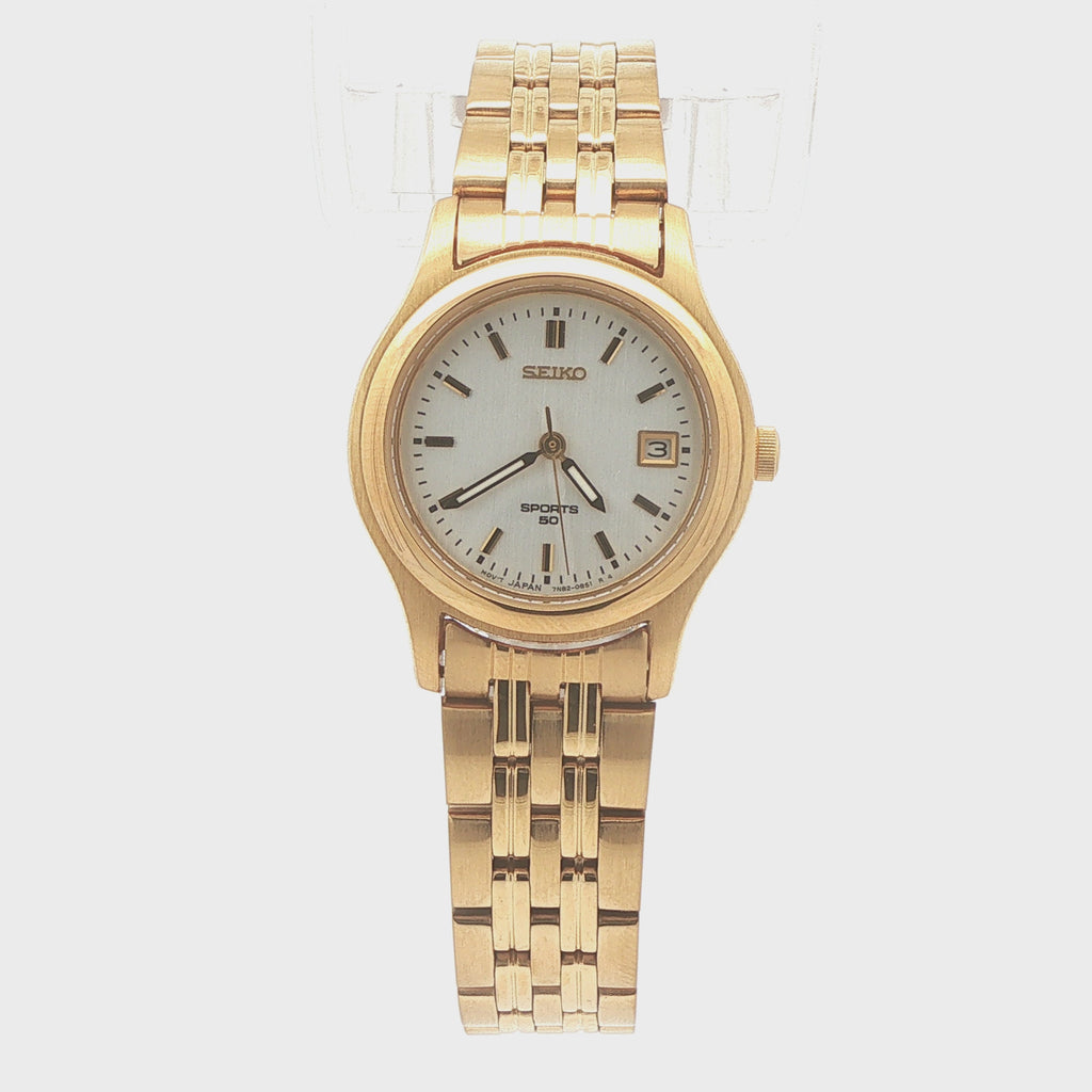 Vintage Estate Seiko Sports 50 Ladies Quartz Watch Circa 1995 – Gold-Tone, 25mm