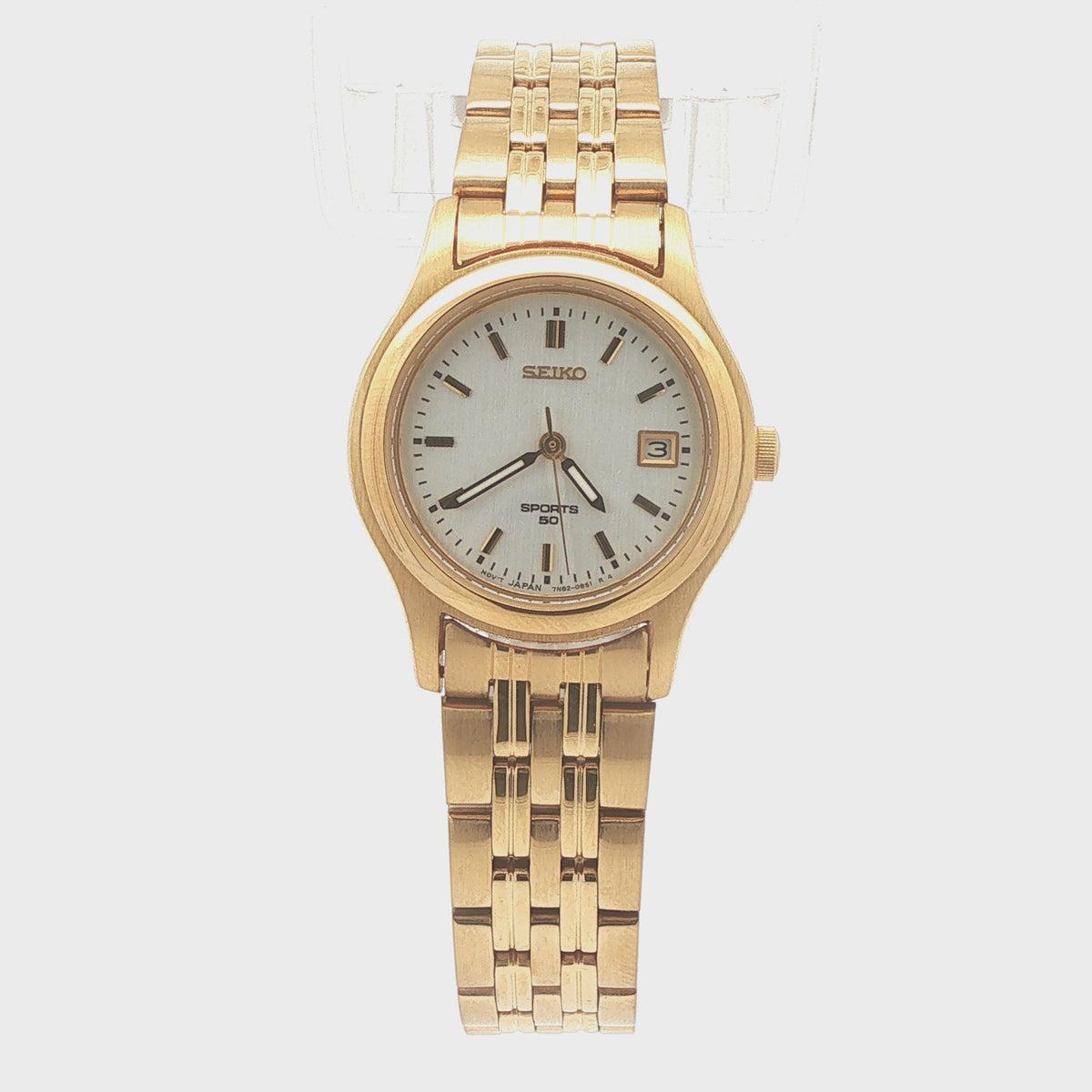 Vintage Estate Seiko Sports 50 Ladies Quartz Watch Circa 1995 – Gold-Tone, 25mm