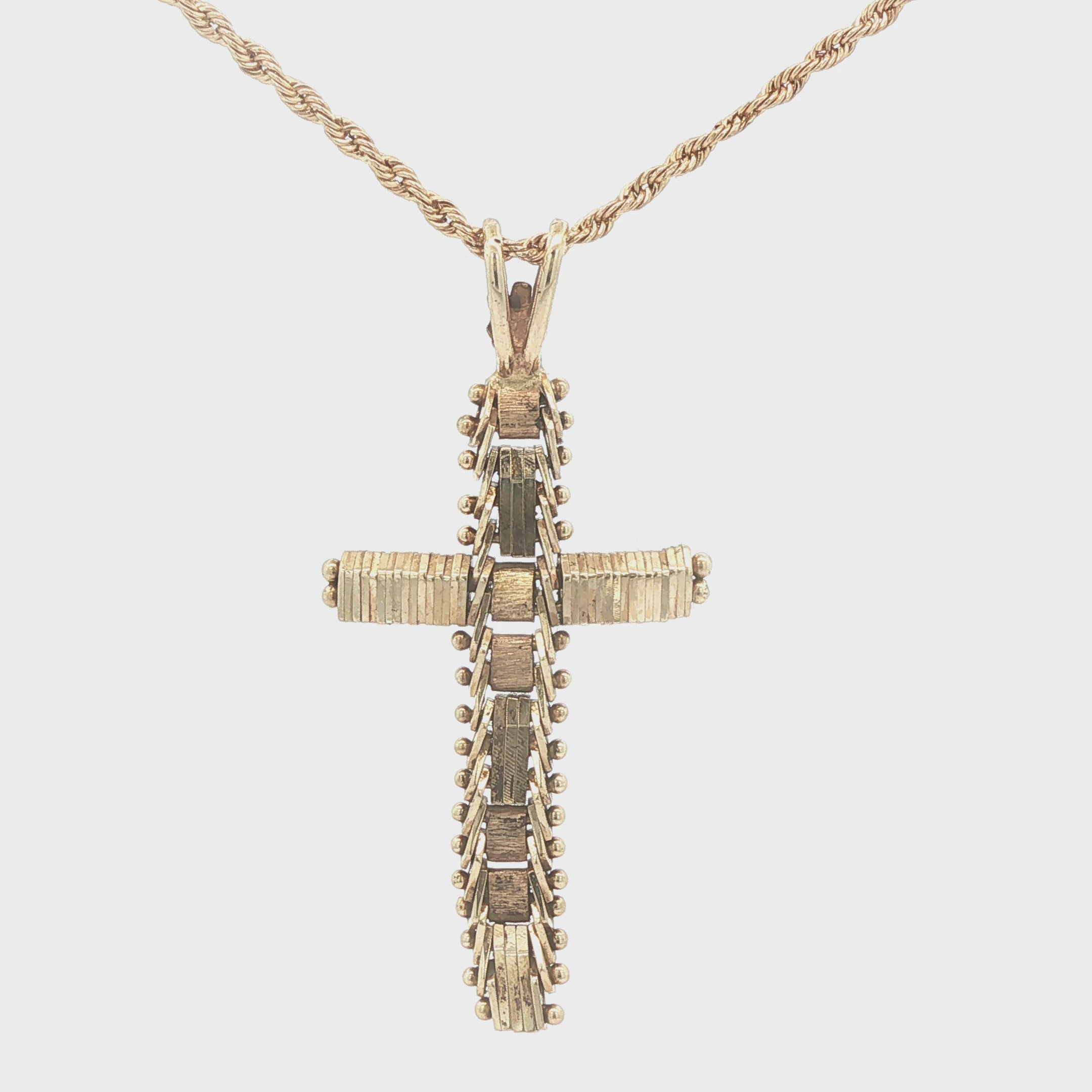 Estate 14K Yellow Gold c. 1970s–1980s Textured Cross Pendant 39mm Vintage Religious Charm