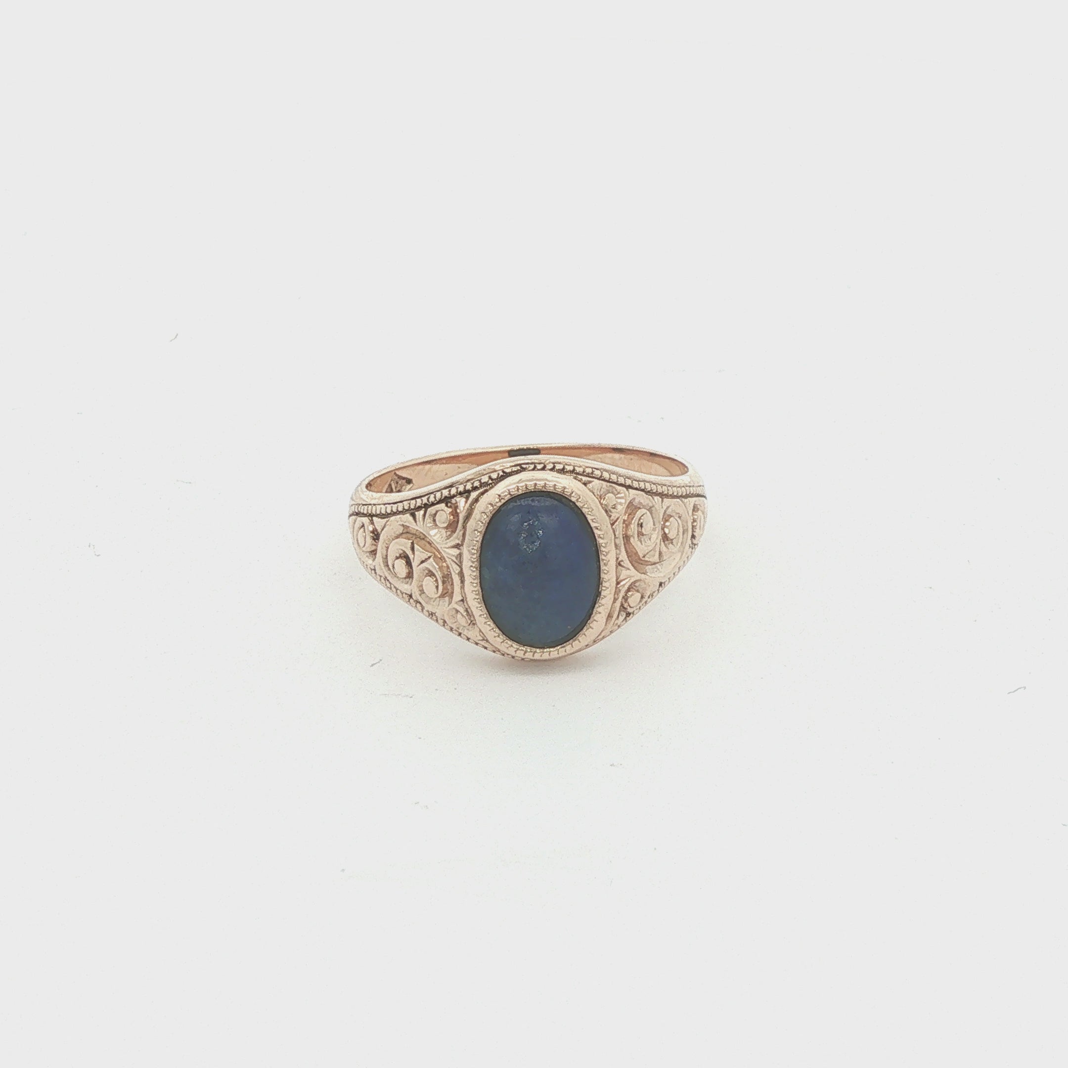 Vintage Estate Natural Lapis Lazuli 10K Yellow Gold Scrollwork Ring