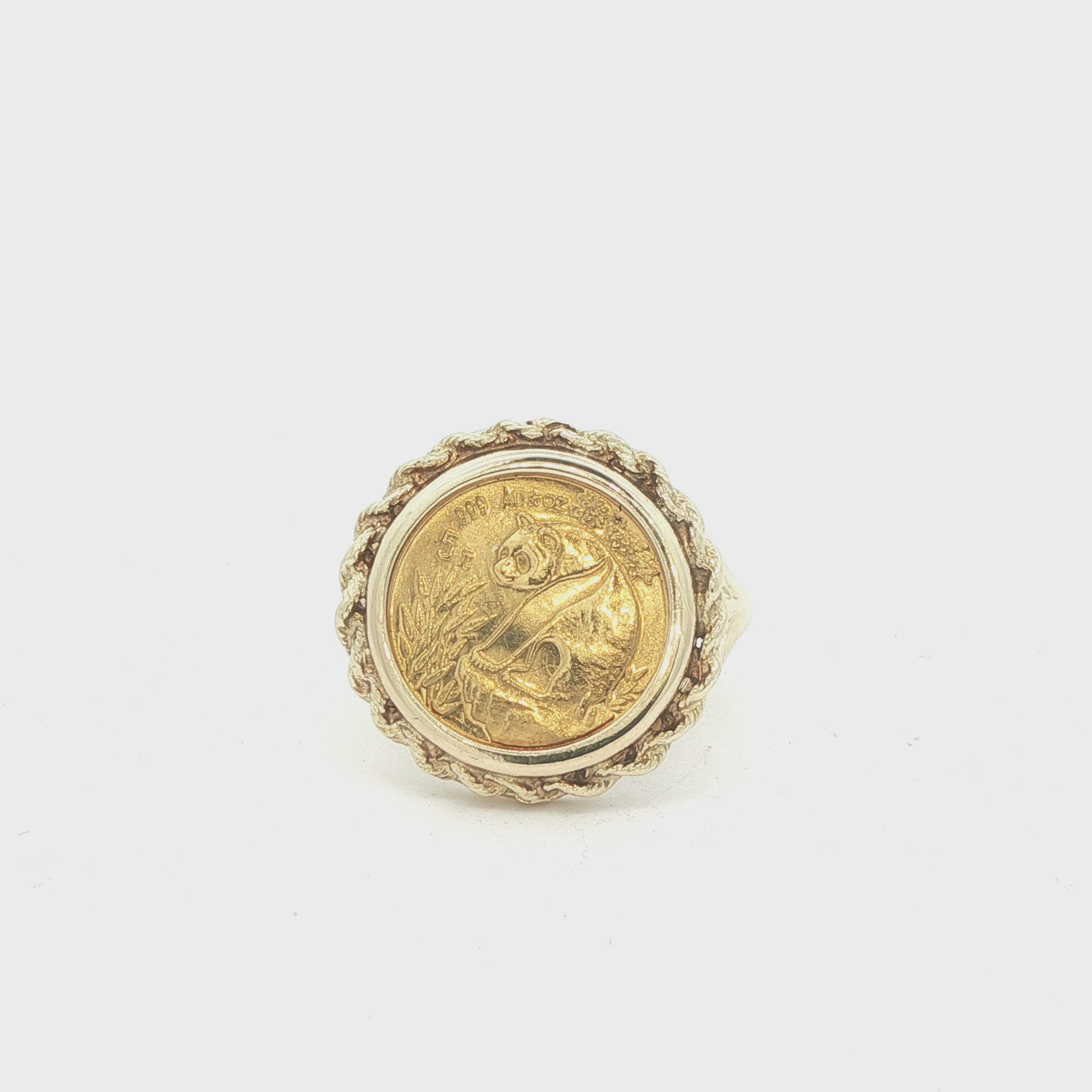 ⑤王冠RING中 真鍮 1993 Chinese Panda Gold Coin Ring 14K Yellow Gold Size 7.50