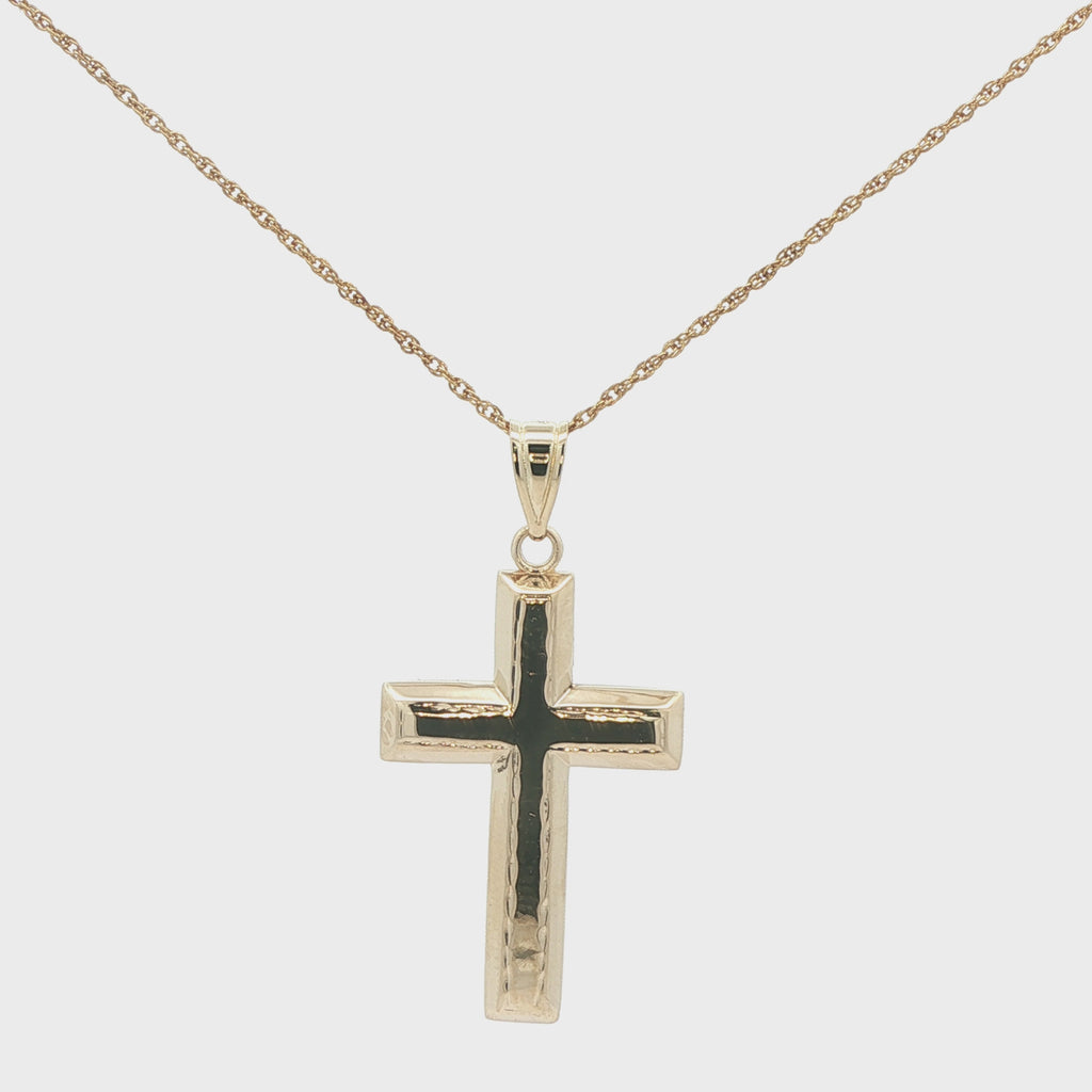 Estate 14K Yellow Gold Cross Pendant Modern Minimalist Design