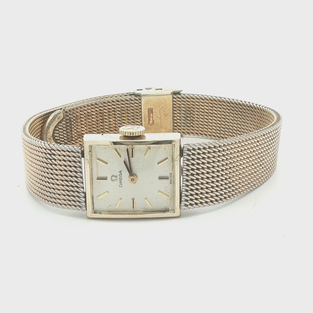 Estate 1960s Vintage Omega Ladies 14K Gold Filled Square Mesh Bracelet Watch