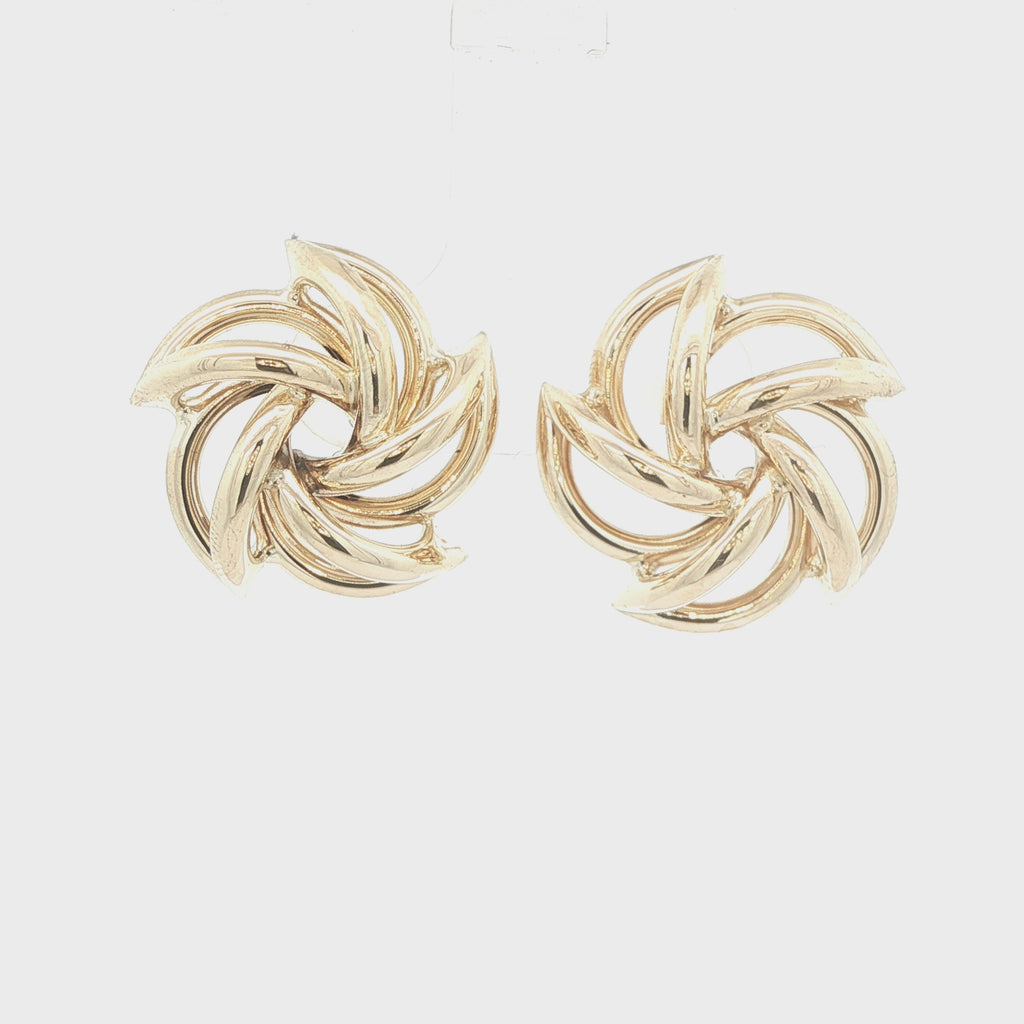 Estate Vintage 14K Yellow Gold Swirl Knot Openwork Earrings Circa 1980s–1990s