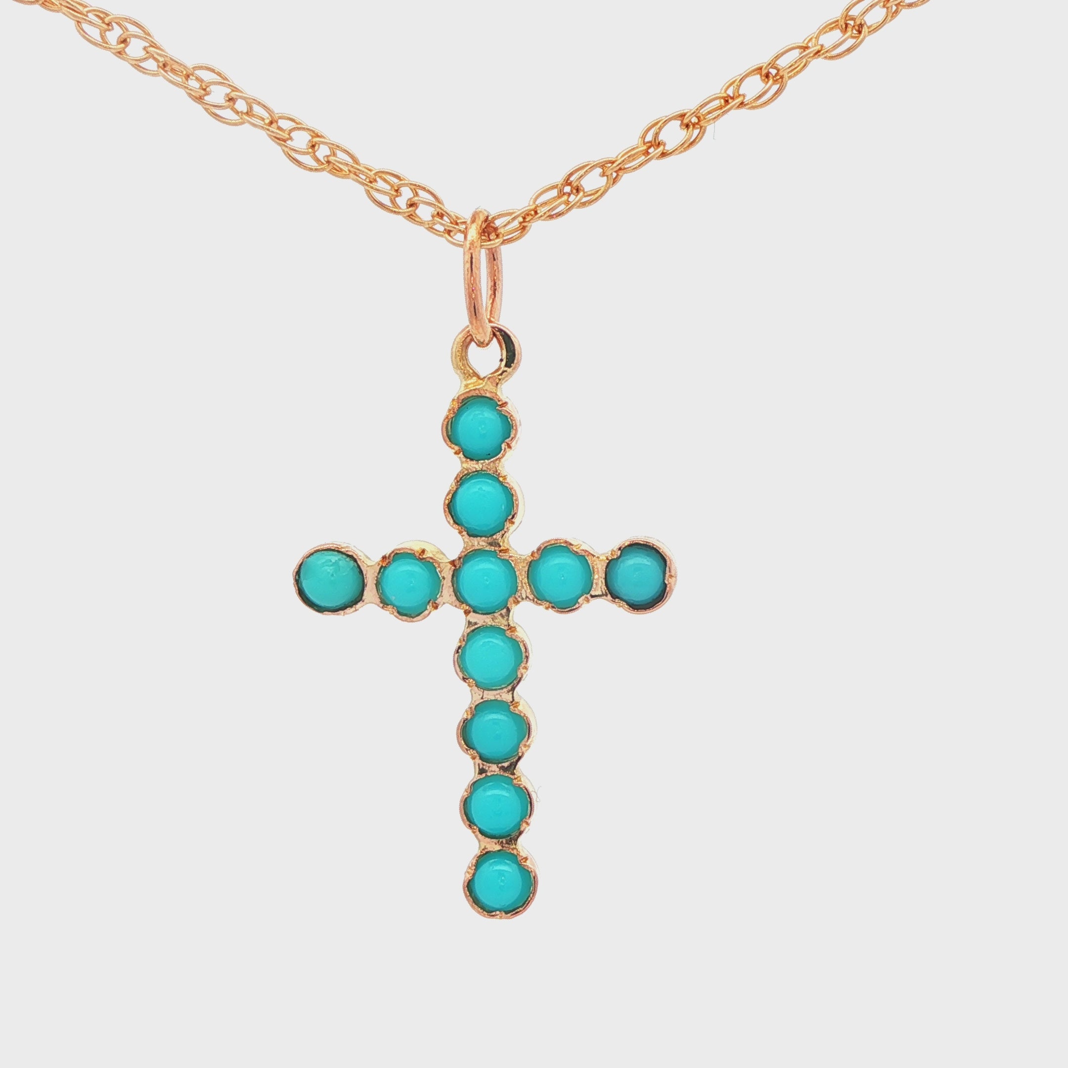 14K Yellow Gold Estate Turquoise Cross Pendant