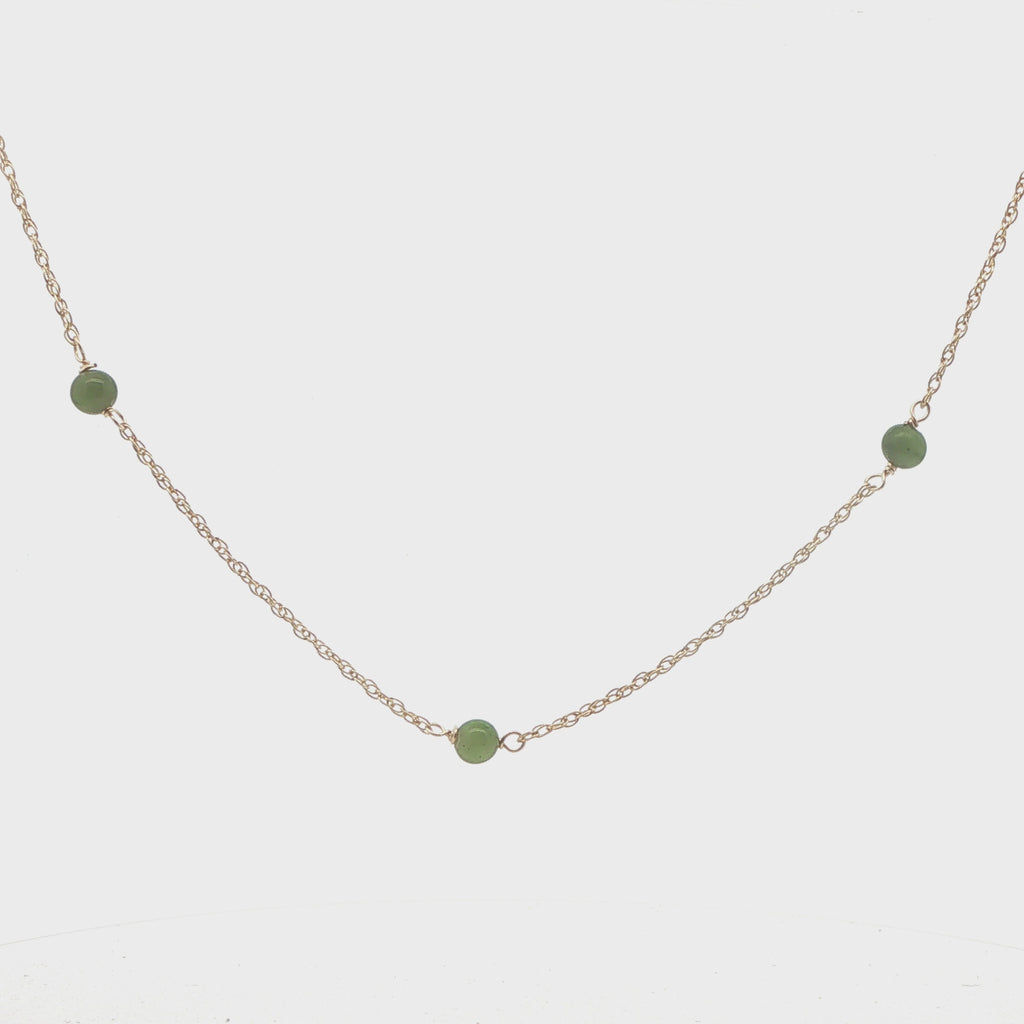 14K Yellow Gold Natural Jade Bead Station Necklace – 19 Inch