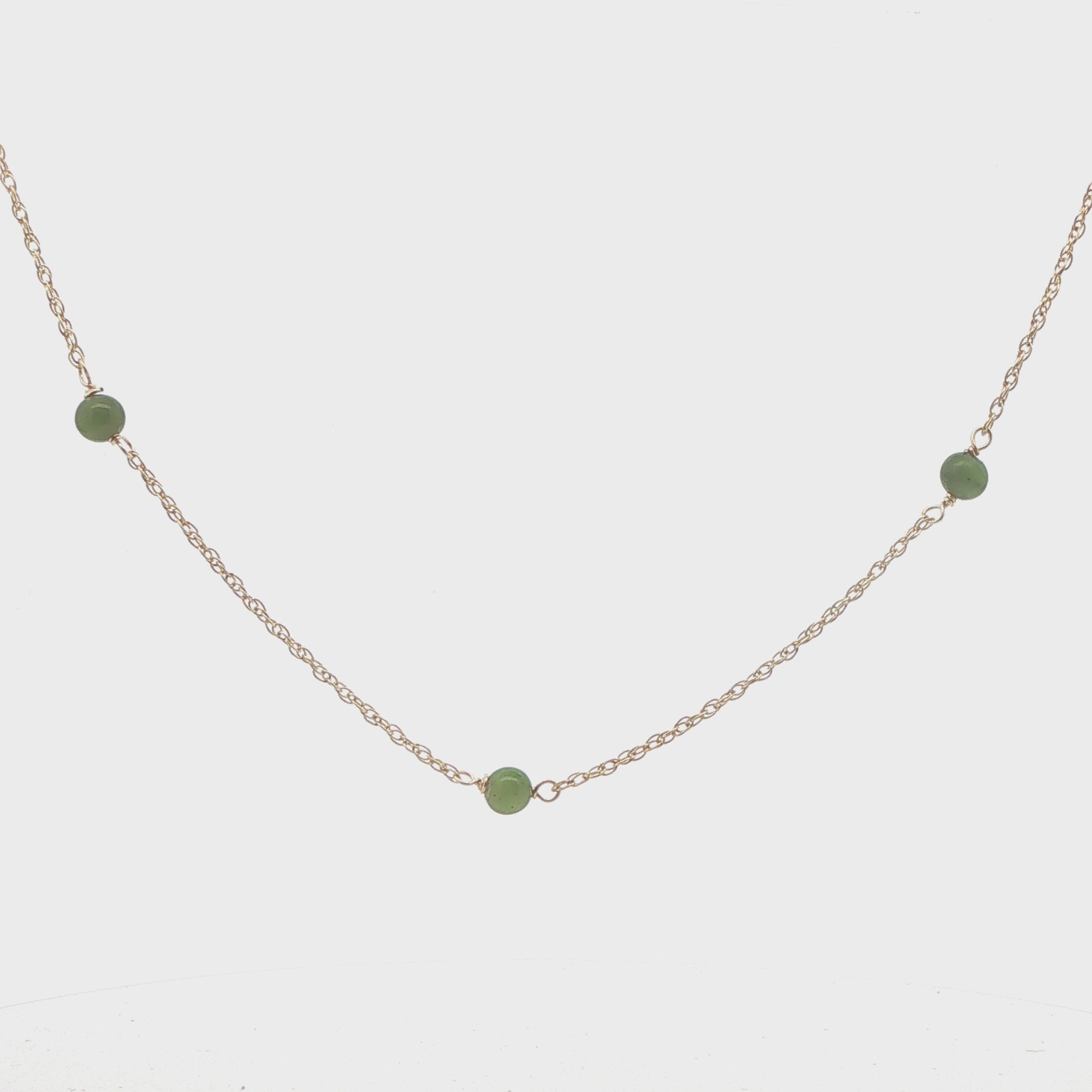 14K Yellow Gold Natural Jade Bead Station Necklace – 19 Inch