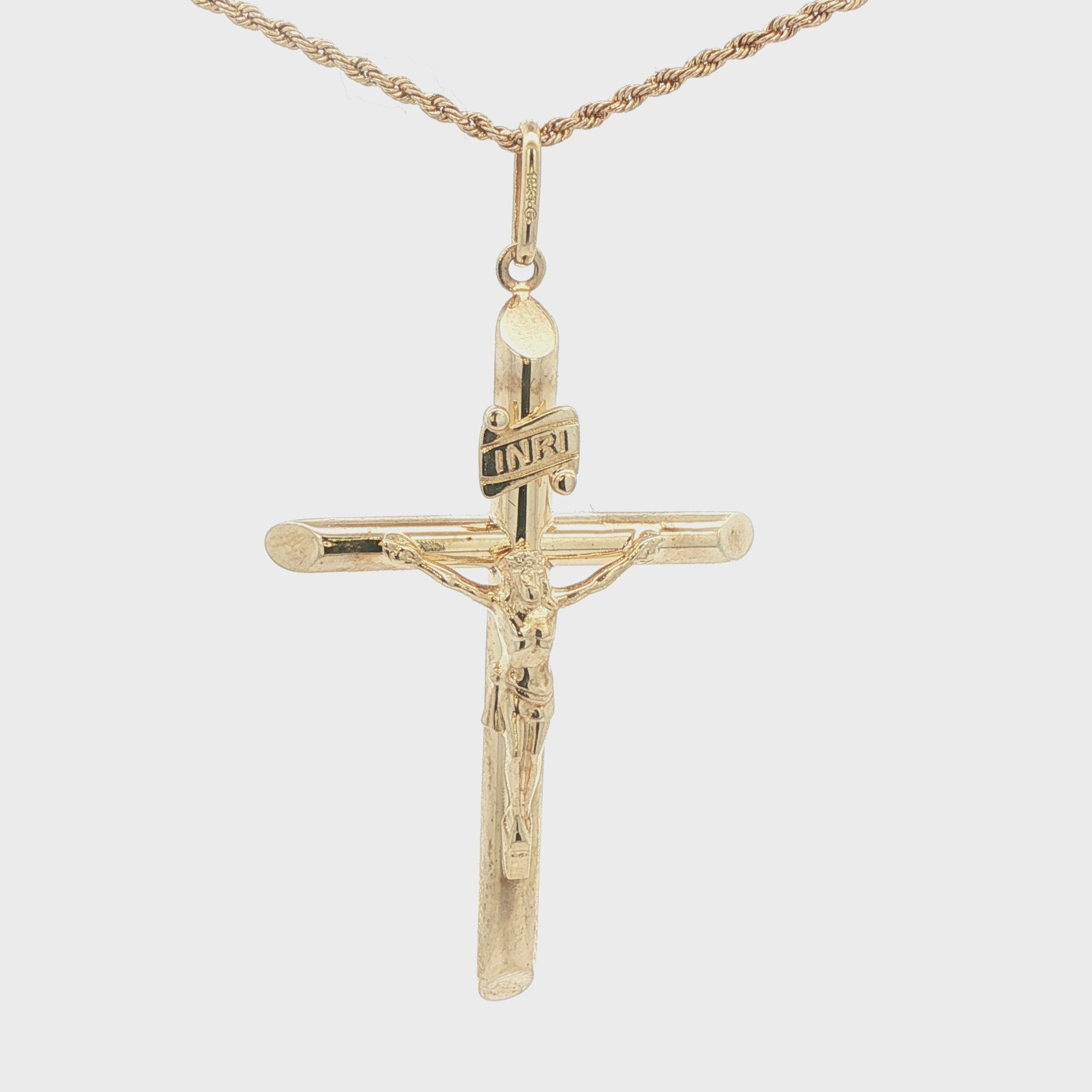 Vintage 10K Yellow Gold Crucifix Pendant with INRI Inscription