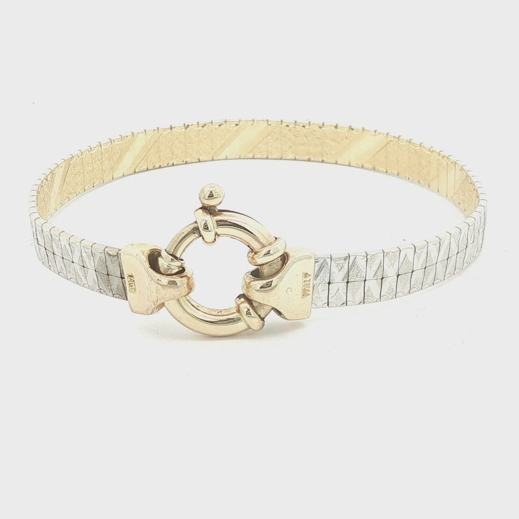 Estate c. 1950s–1960s 14K Two-Tone Gold Flexible Bangle Bracelet 7 Inch