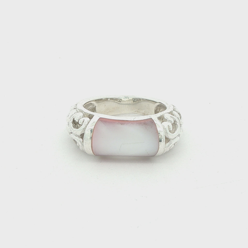 Estate Sterling Silver Pink Glass Scrollwork Ring – SZ 5.75