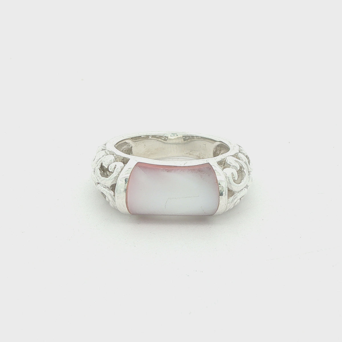Estate Sterling Silver Pink Glass Scrollwork Ring – SZ 5.75