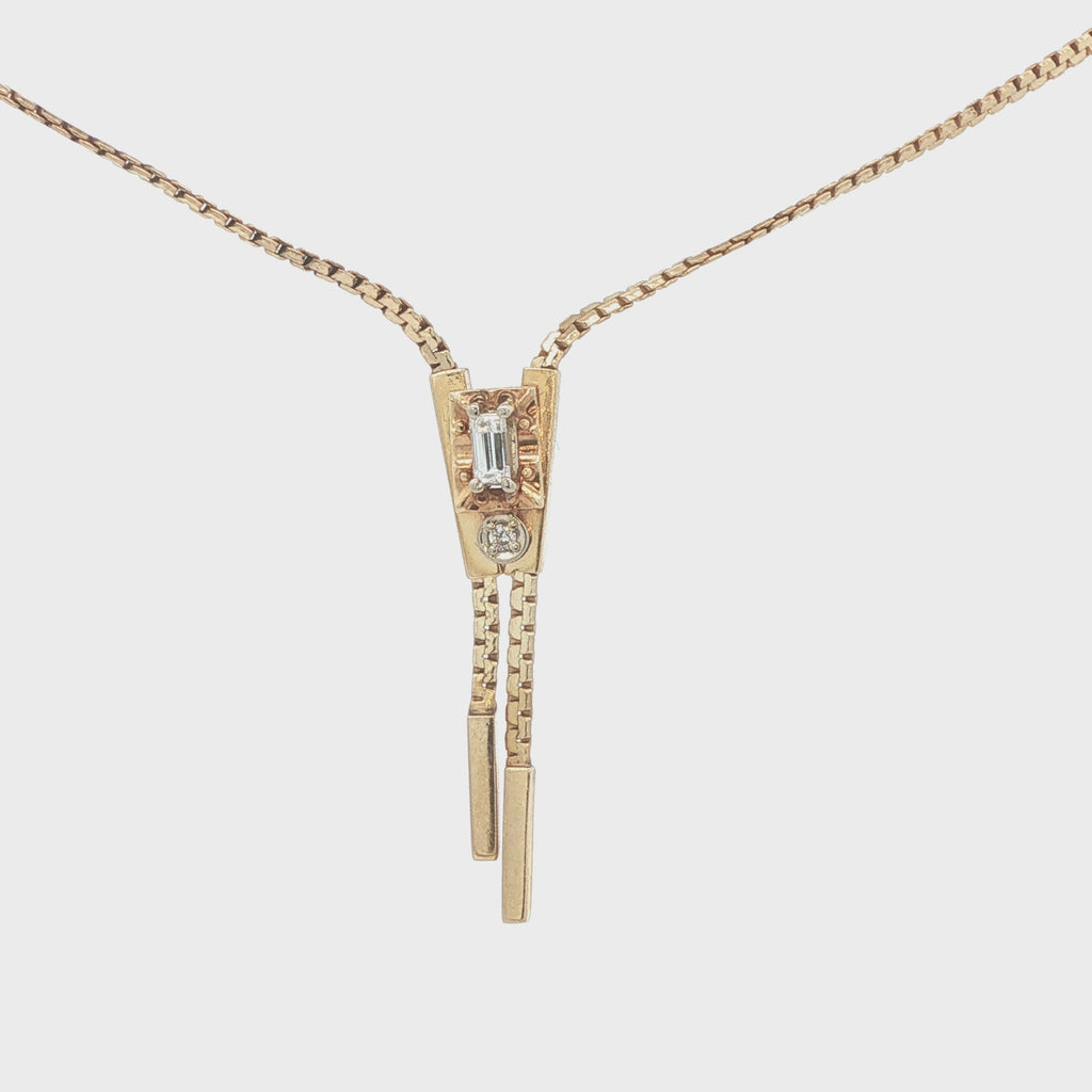 Estate 14K Yellow Gold Natural Diamond Adjustable Lariat Necklace 17 Inches c. 1980s–2000s