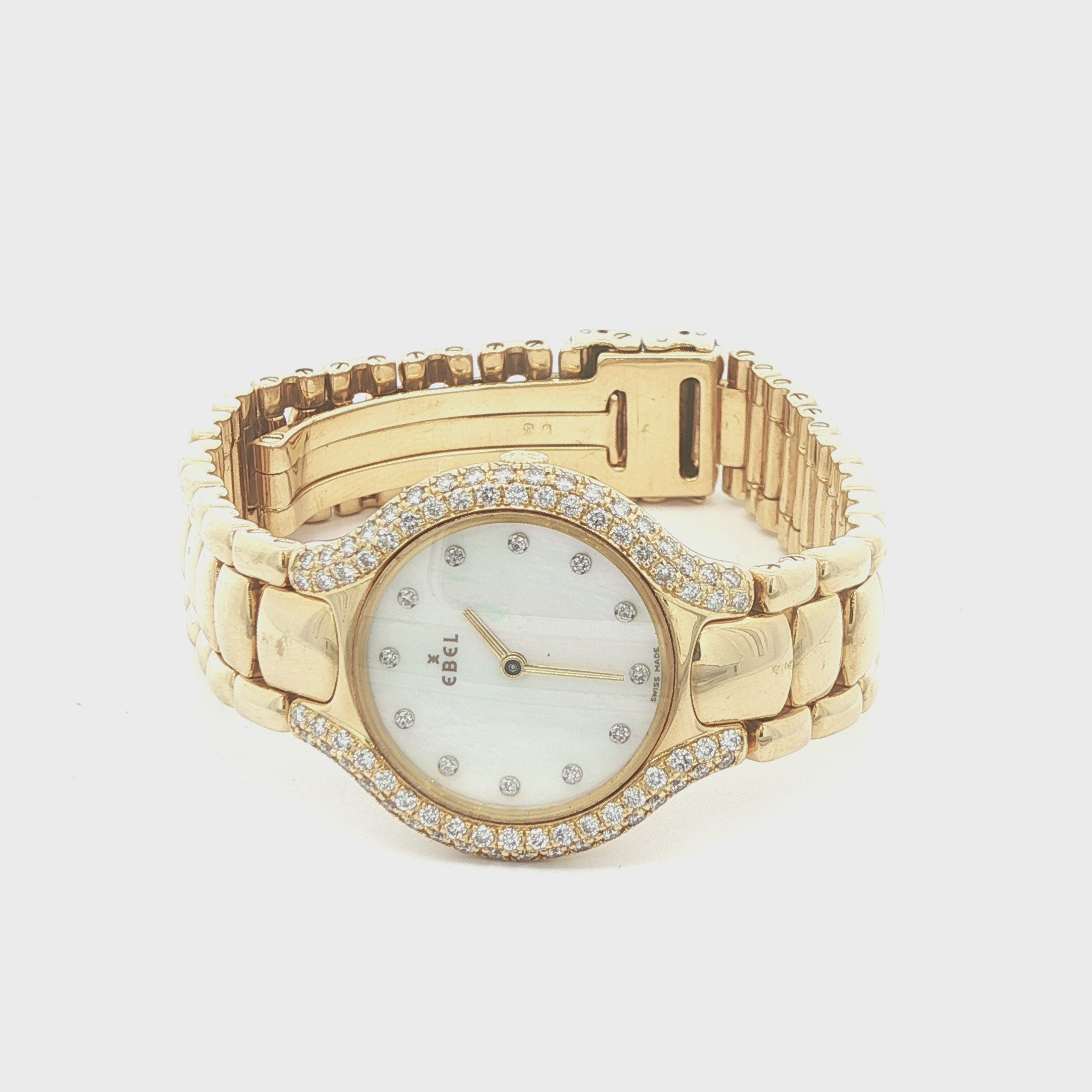 Estate Vintage Ebel Beluga 18K Yellow Gold Diamond Mother of Pearl Dial Watch Circa 1990s