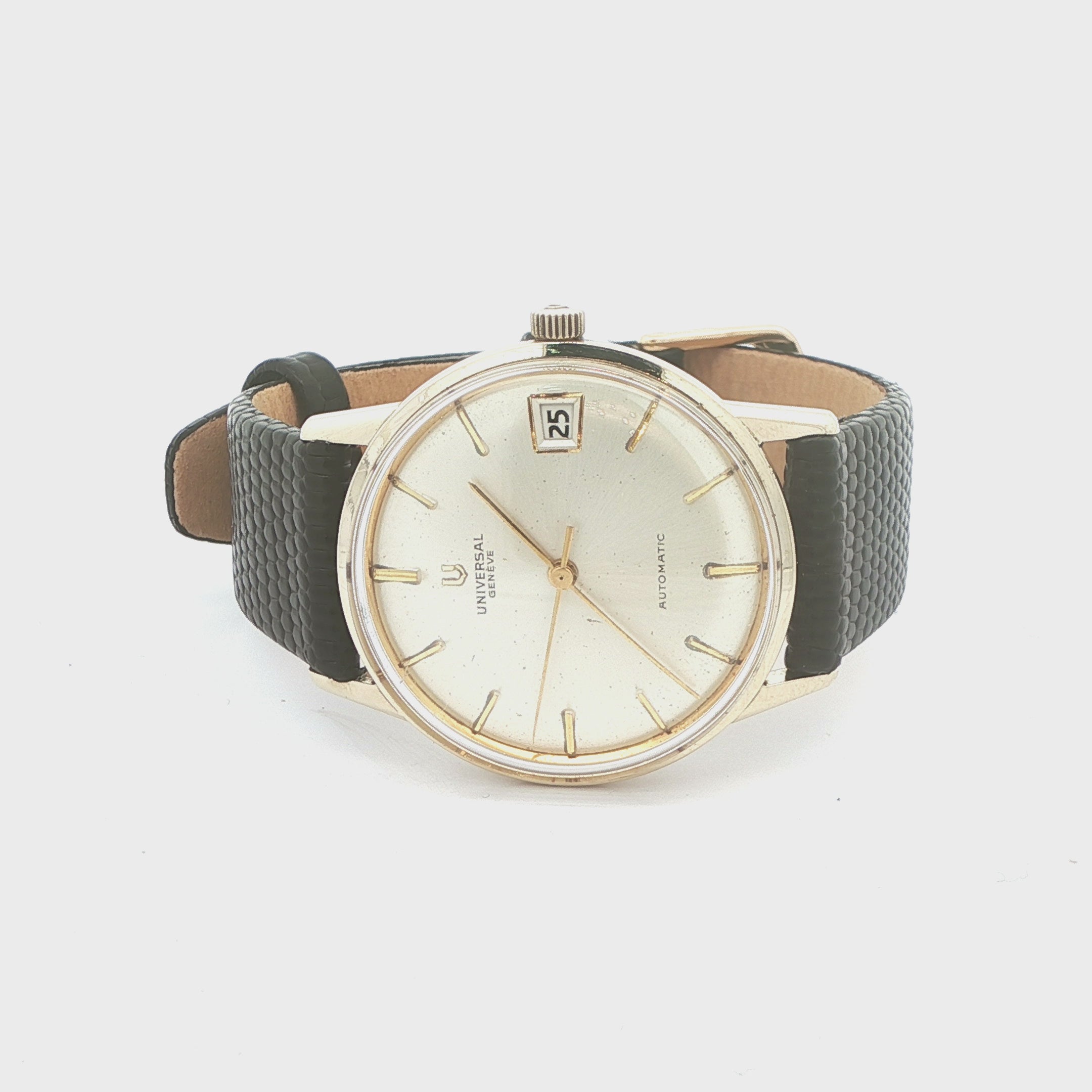 Estate Vintage Universal Genève Automatic Date 14K Gold Filled White Dial Dress Watch Circa 1960s–1970s