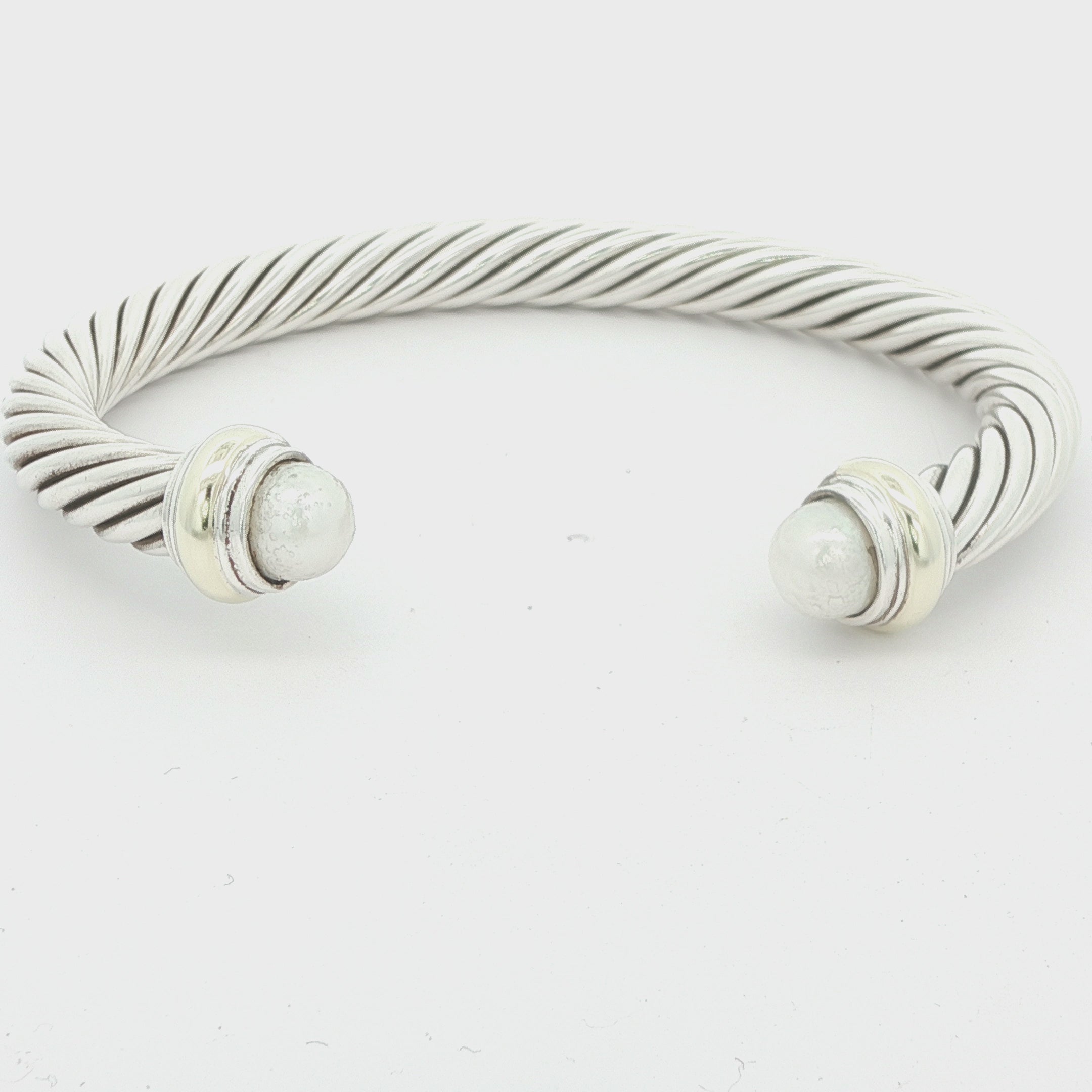 David Yurman 14K Gold & 925 Silver Cable Pearl Bangle | 7mm | 43.6