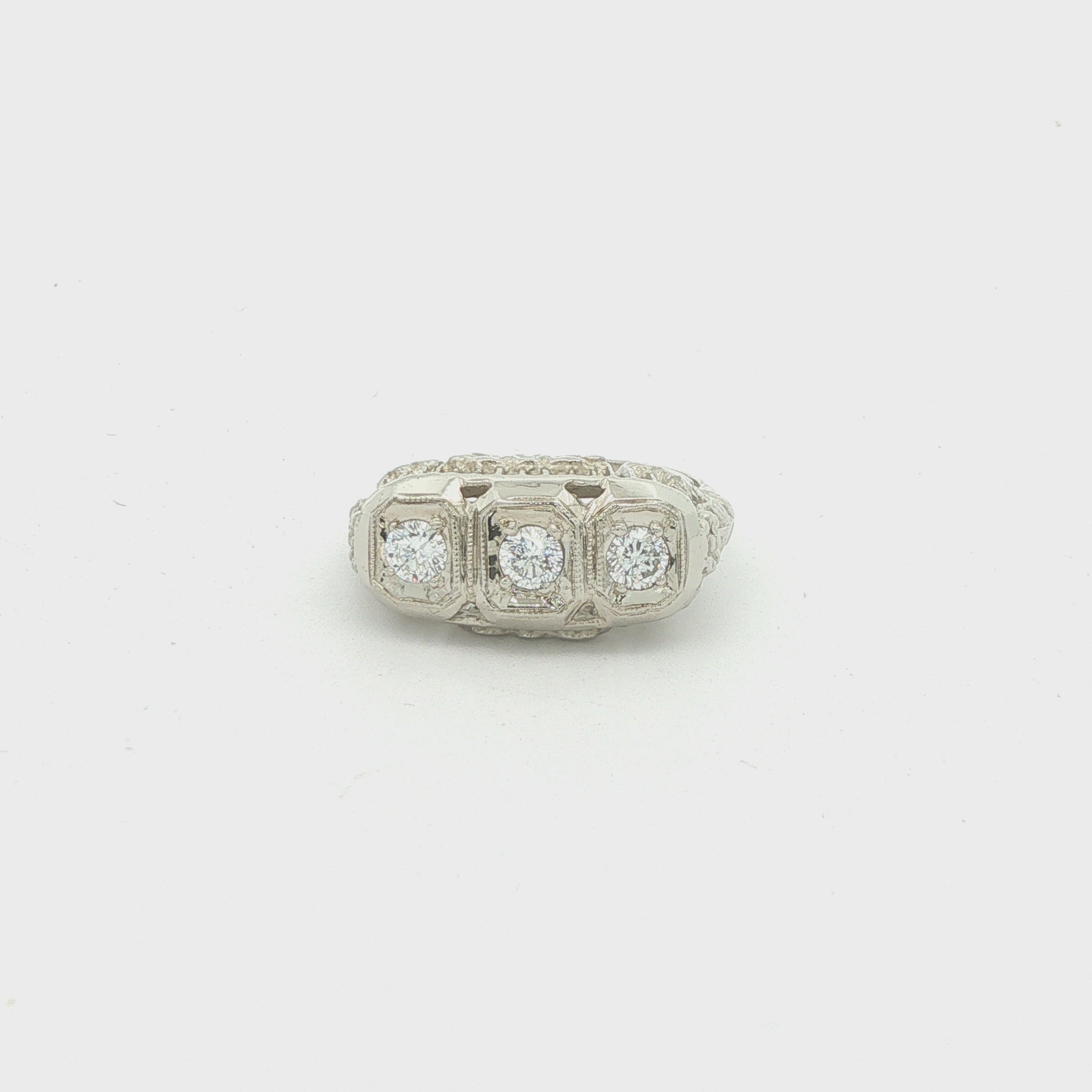 Estate Vintage Approx. 1/2 CTW Natural Diamond Three-Stone Filigree Ring