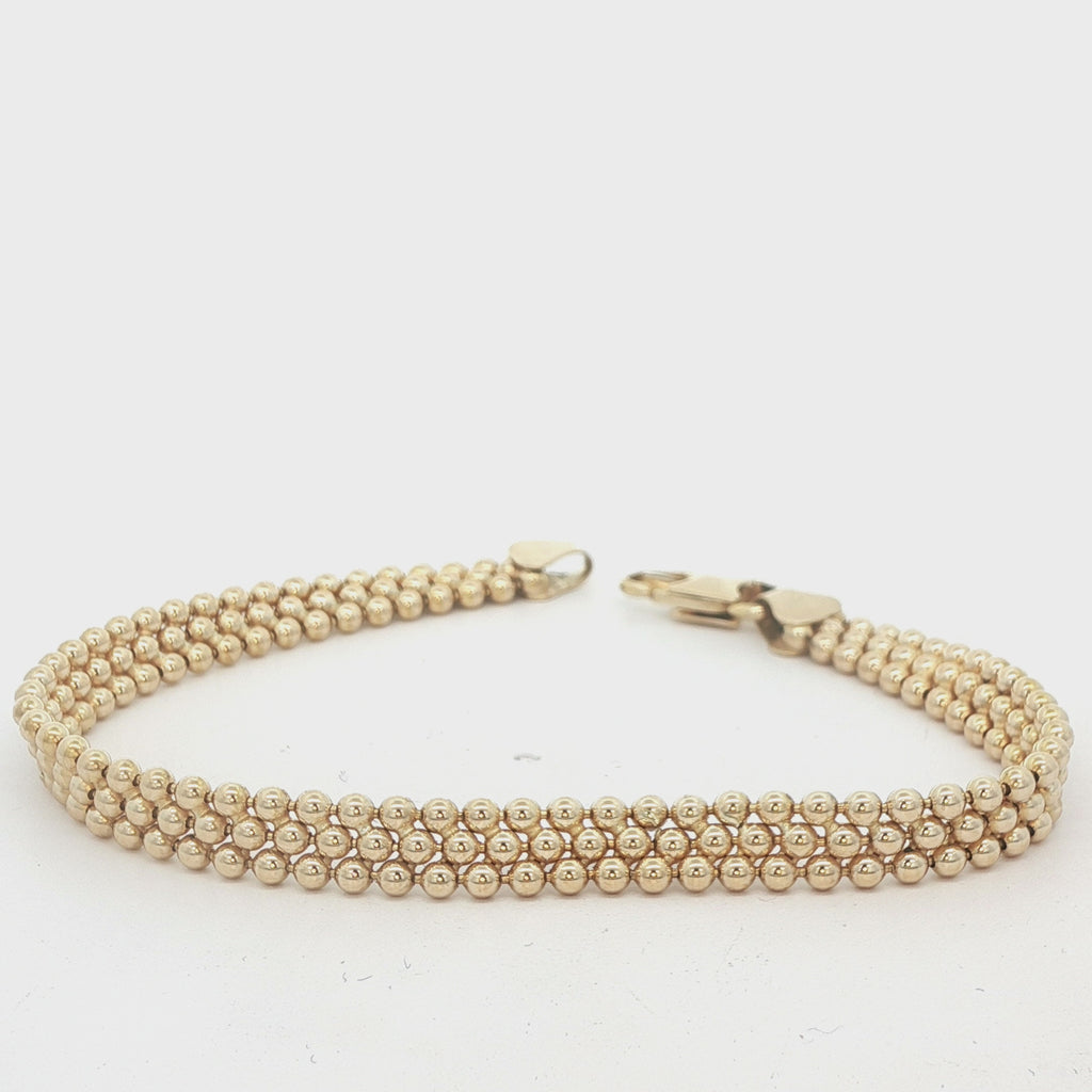 14K Yellow Gold Multi-Row Beaded Ball Link Bracelet – 7 Inch Estate Jewelry