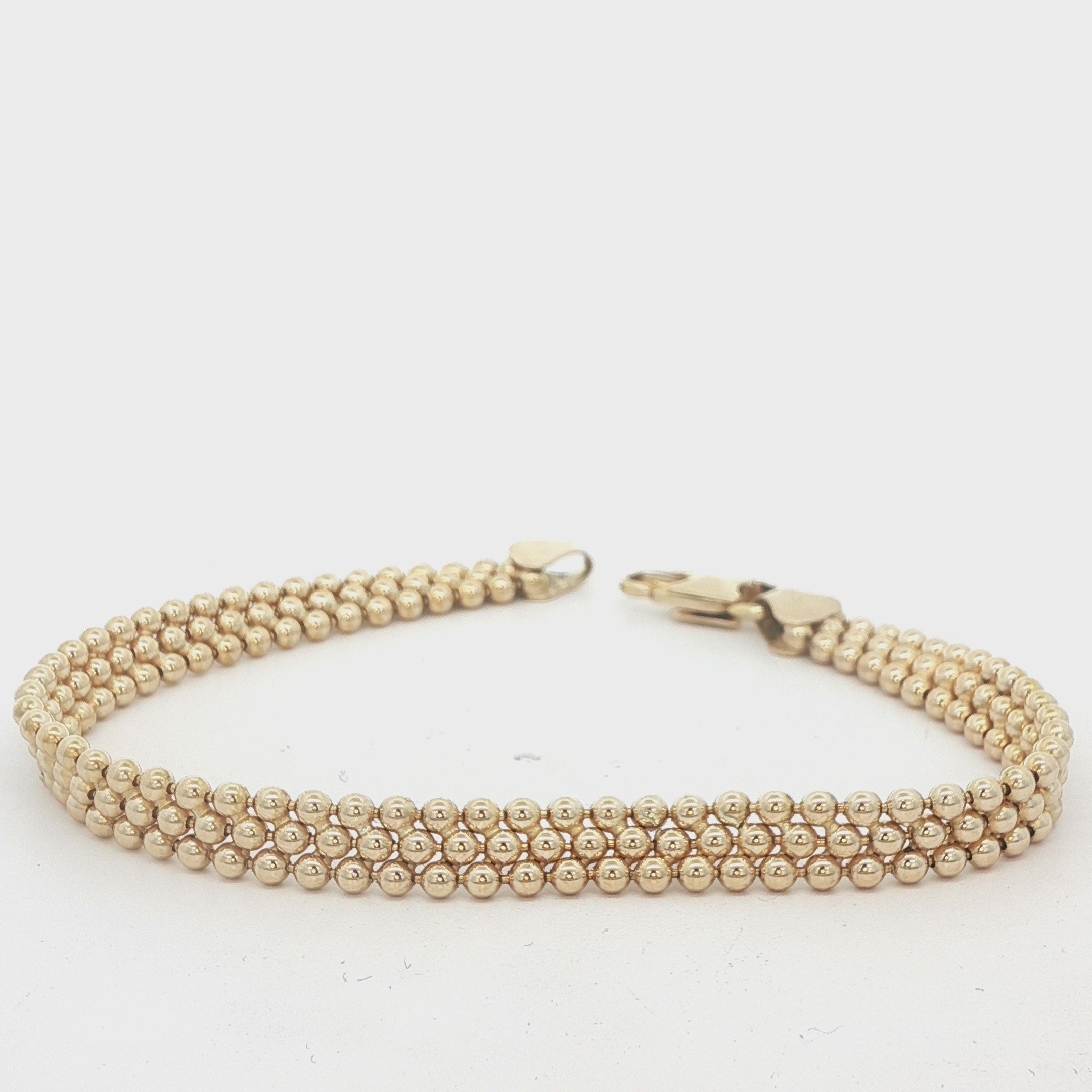 14K Yellow Gold Multi-Row Beaded Ball Link Bracelet – 7 Inch Estate Jewelry